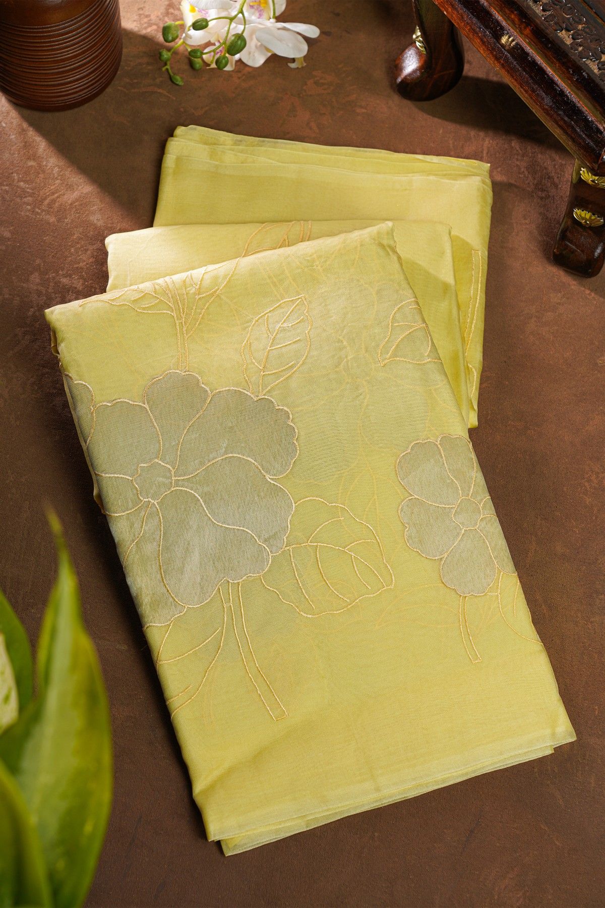 Designer Organza Yellow Saree