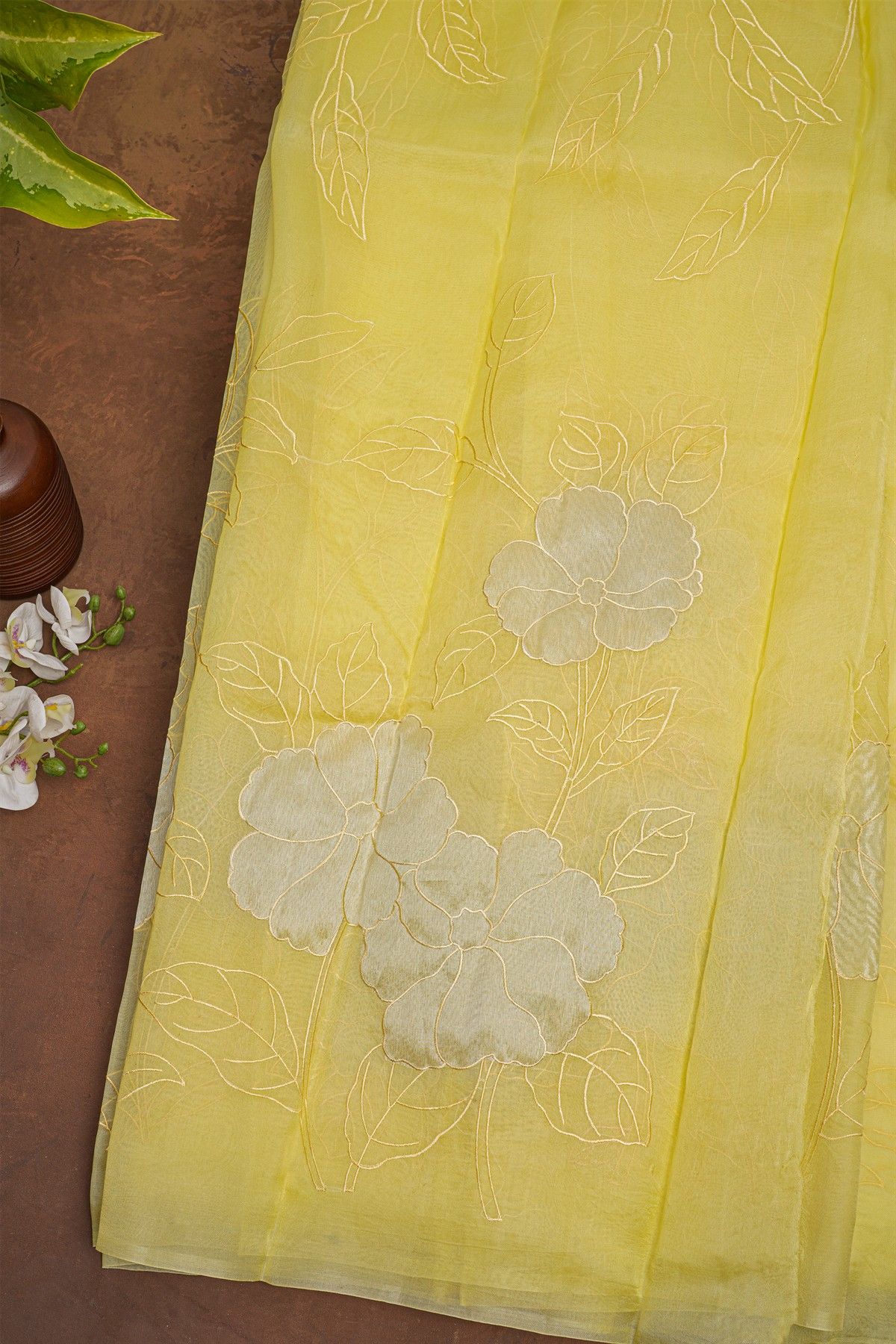 Designer Organza Yellow Saree