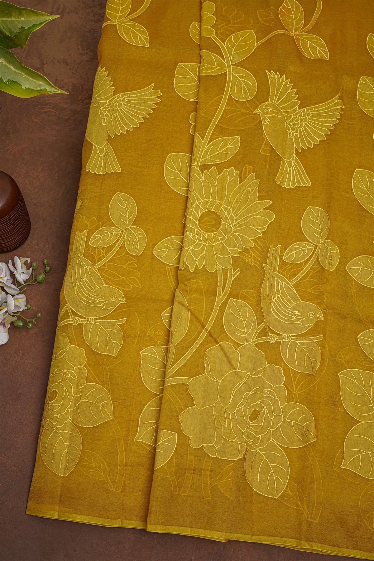Designer Organza Mustard Saree