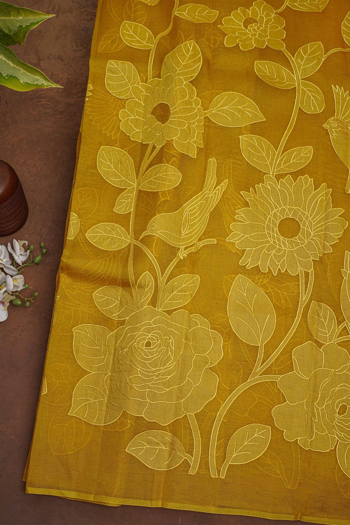 Designer Organza Mustard Saree