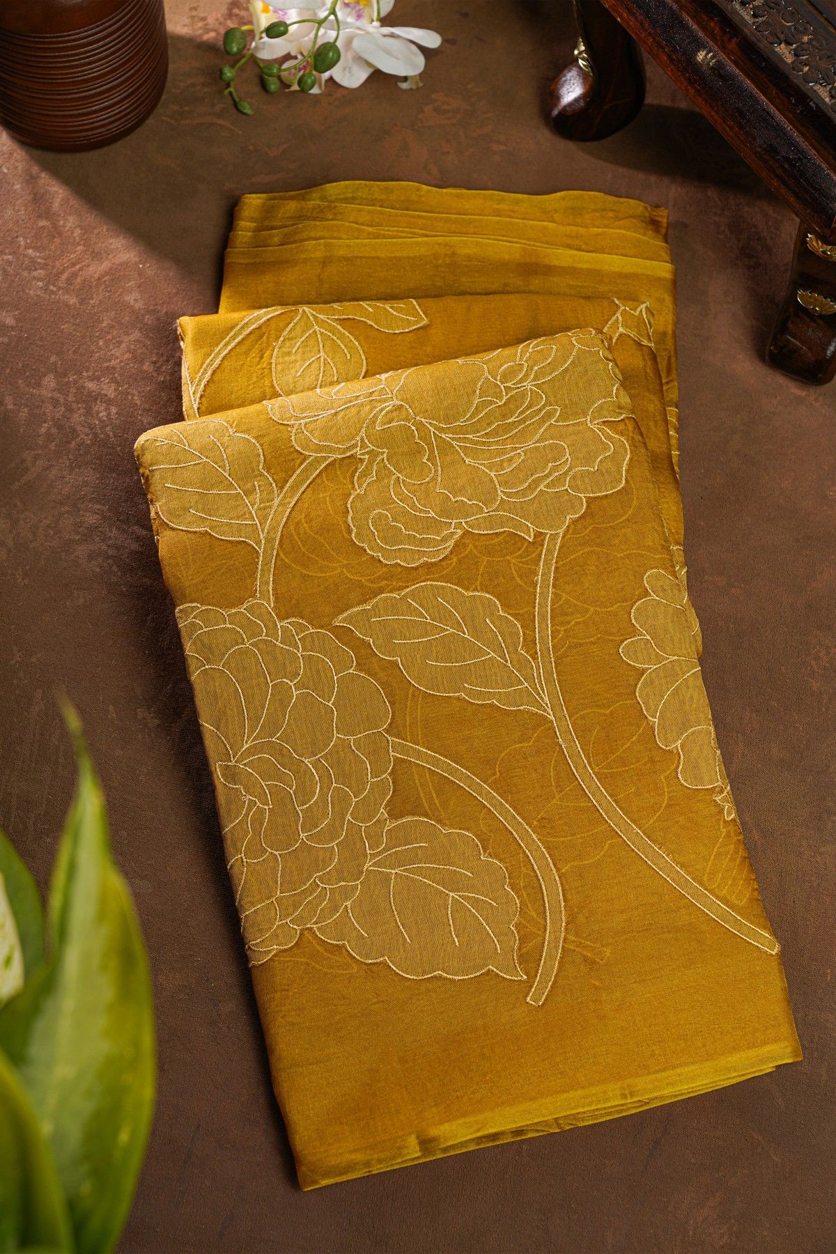 Designer Organza Mustard Saree