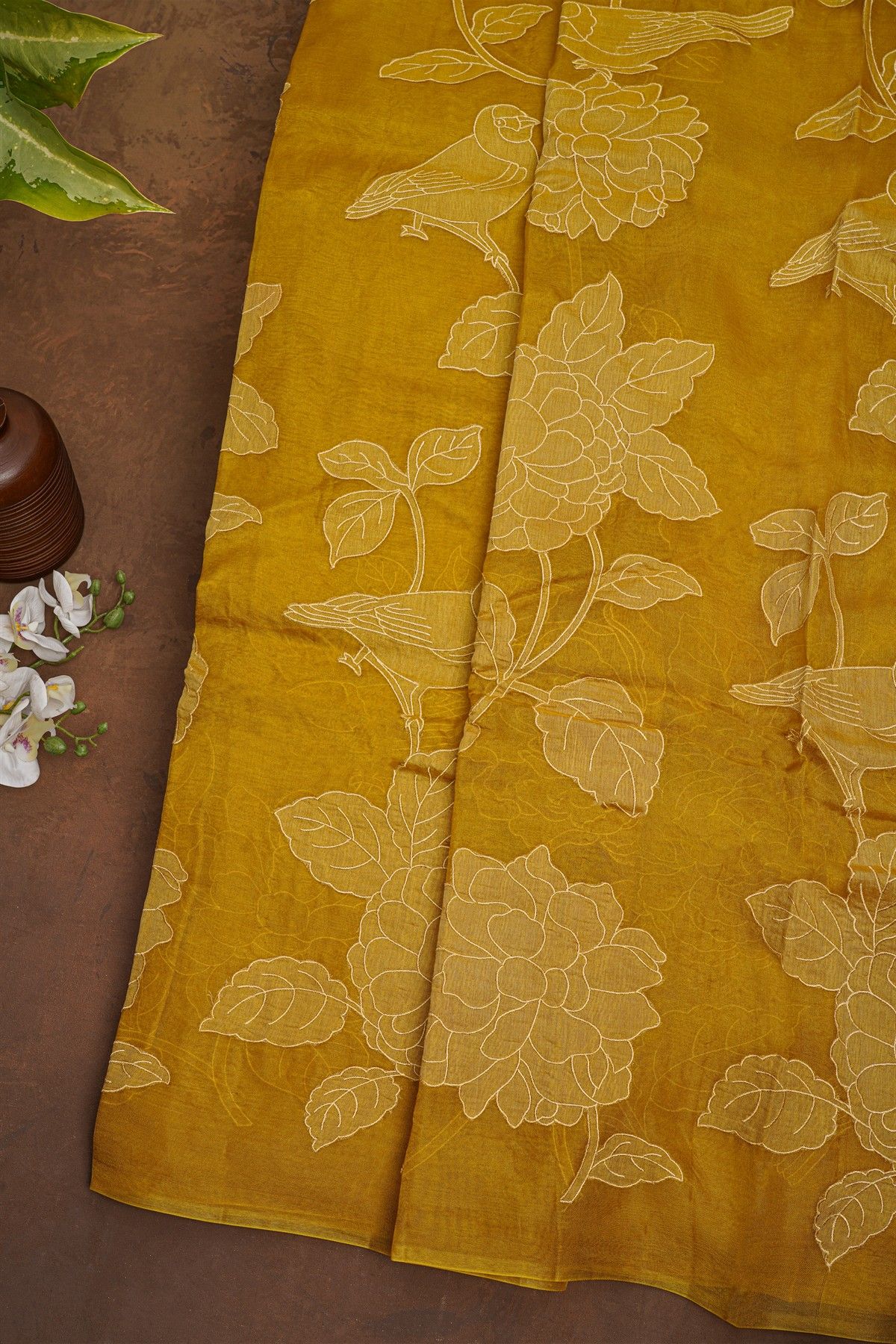 Designer Organza Mustard Saree