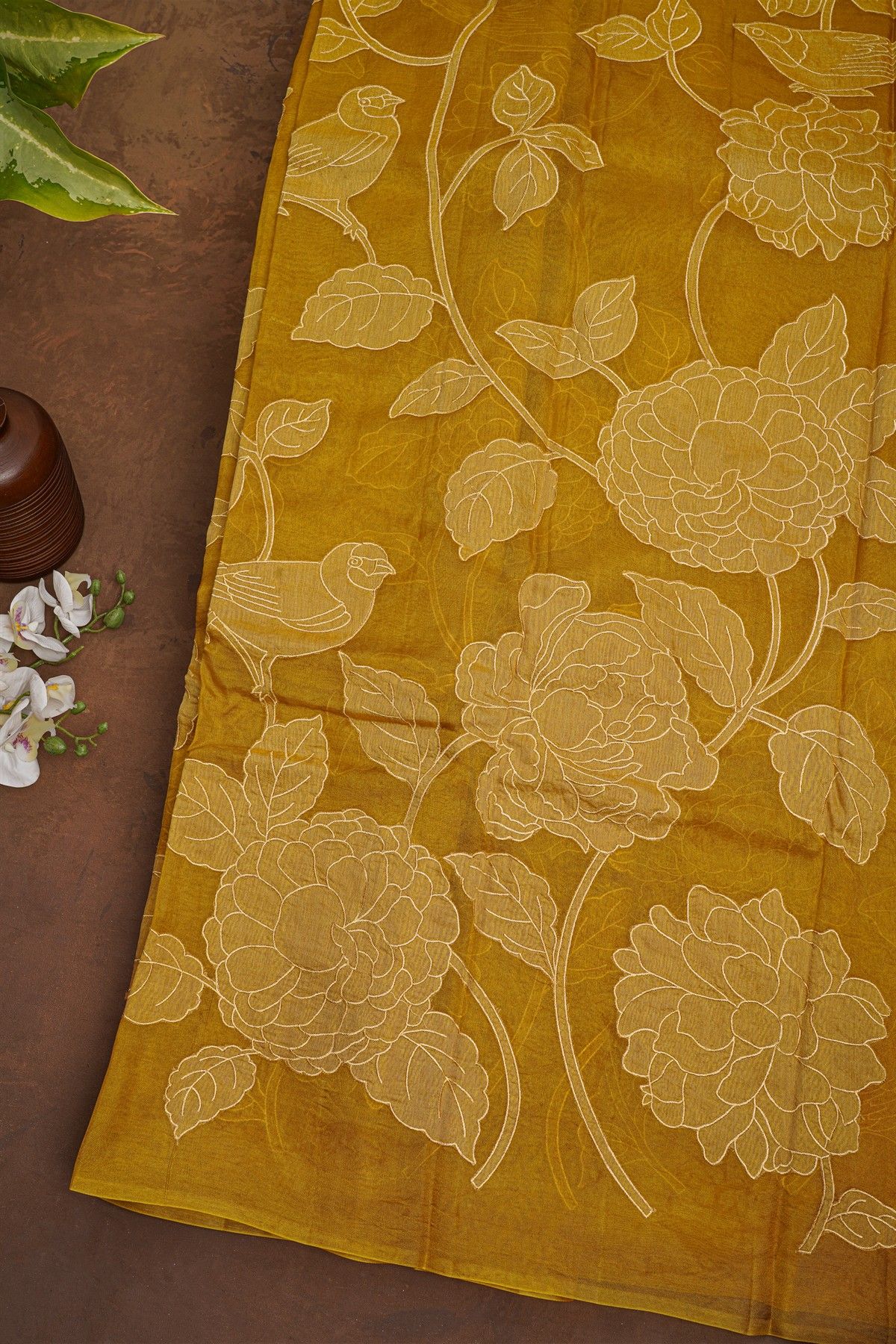 Designer Organza Mustard Saree