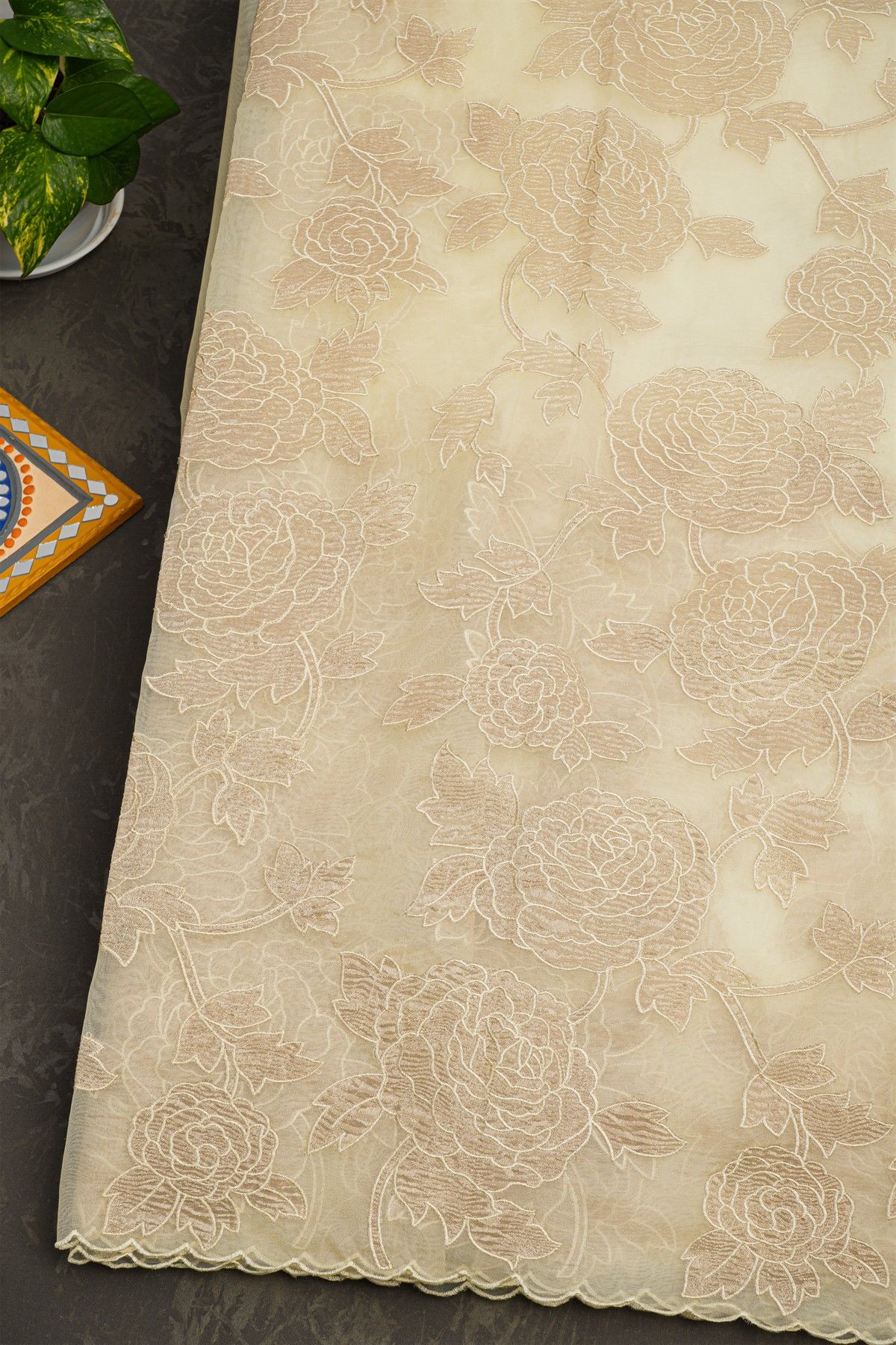 Designer Organza Cream Saree