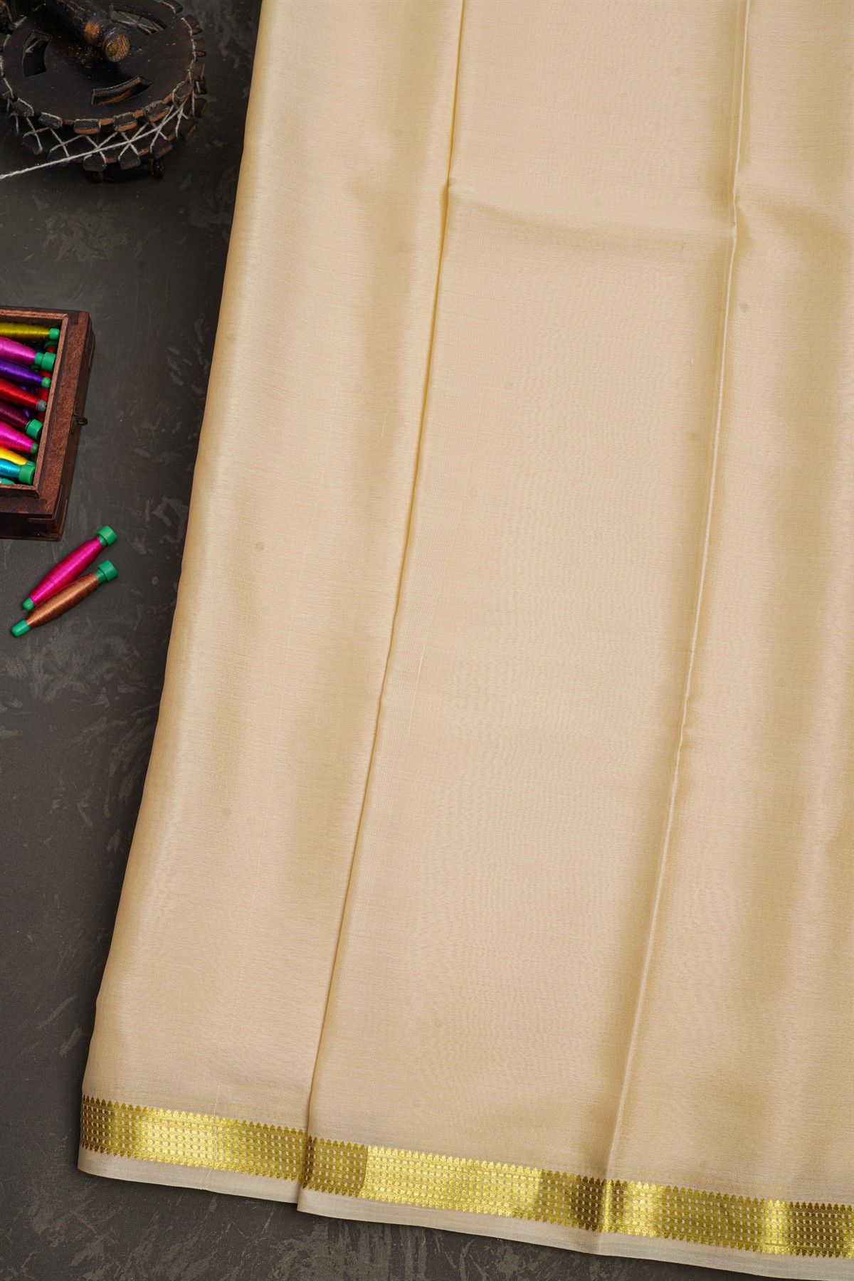 Mysore Crepe Cream Saree