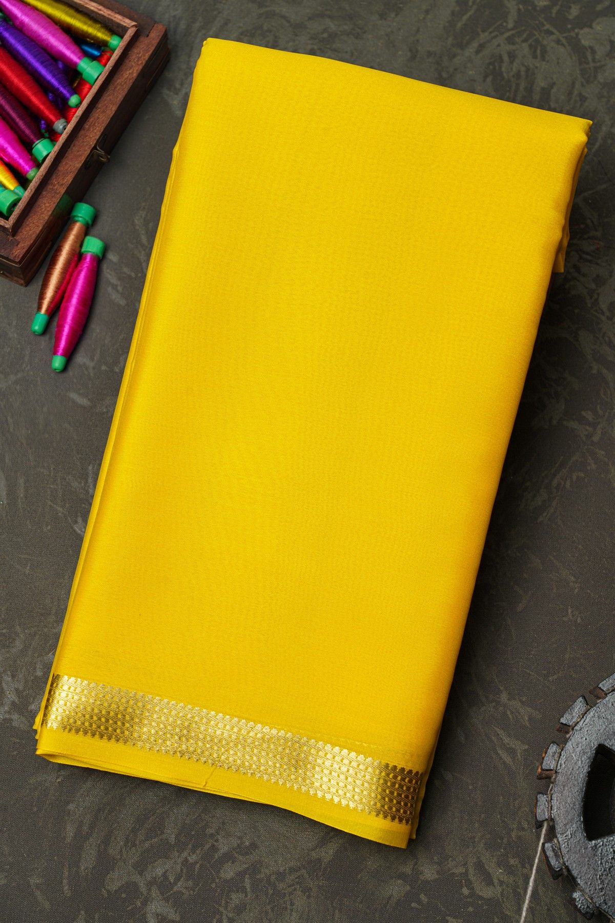 Mysore Crepe Yellow Saree