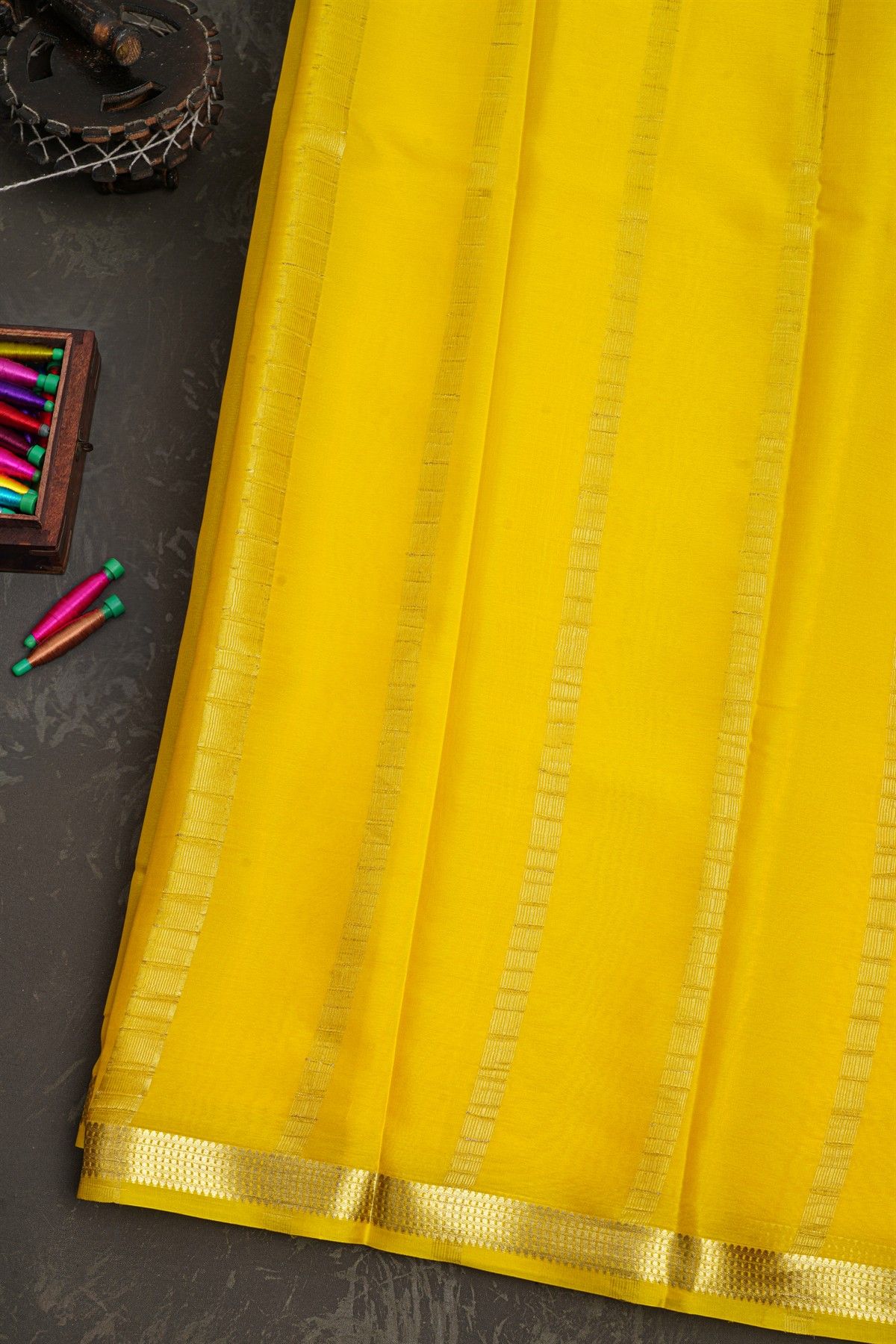 Mysore Crepe Yellow Saree