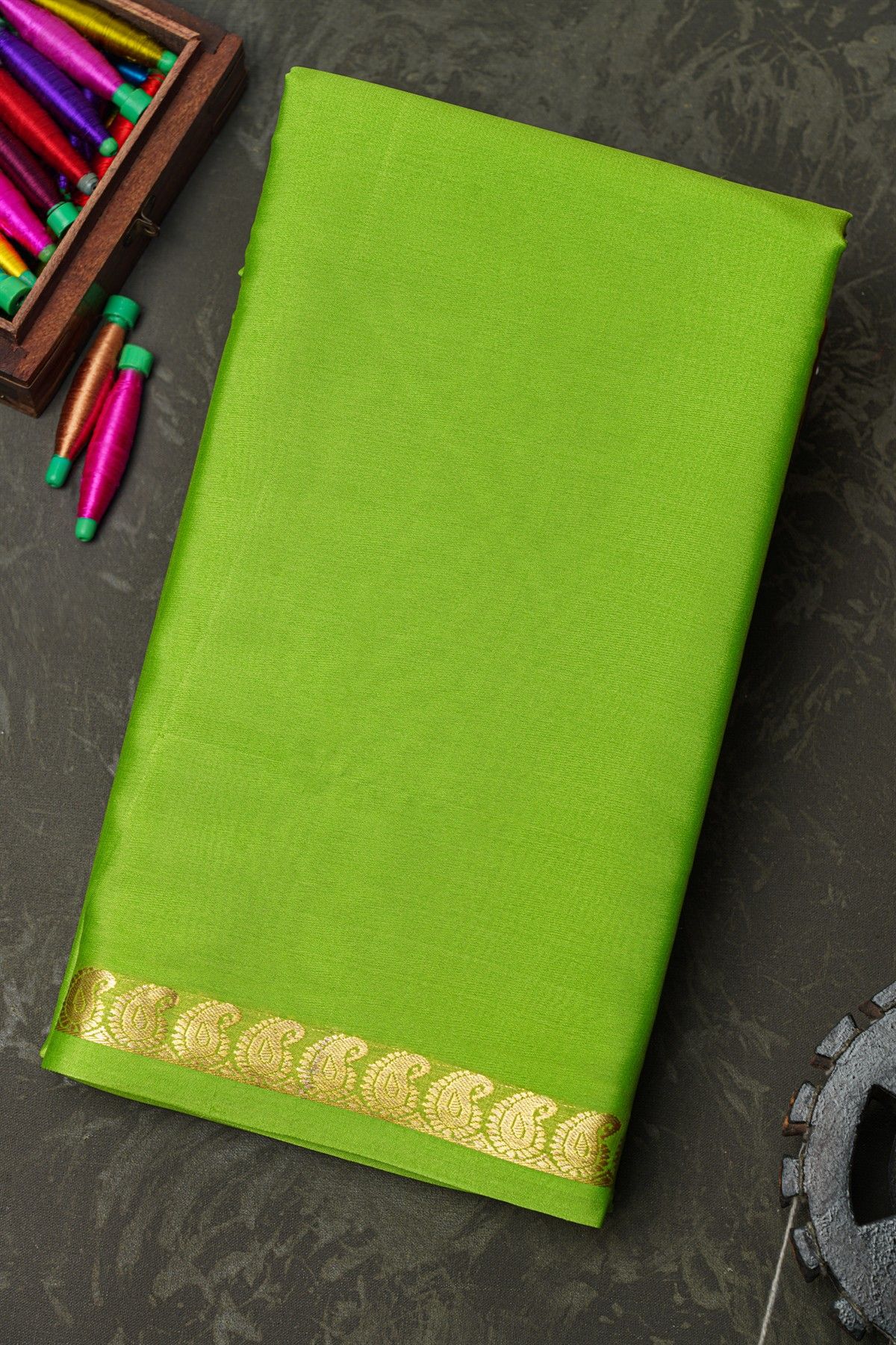 Mysore Crepe Parrot Green Saree