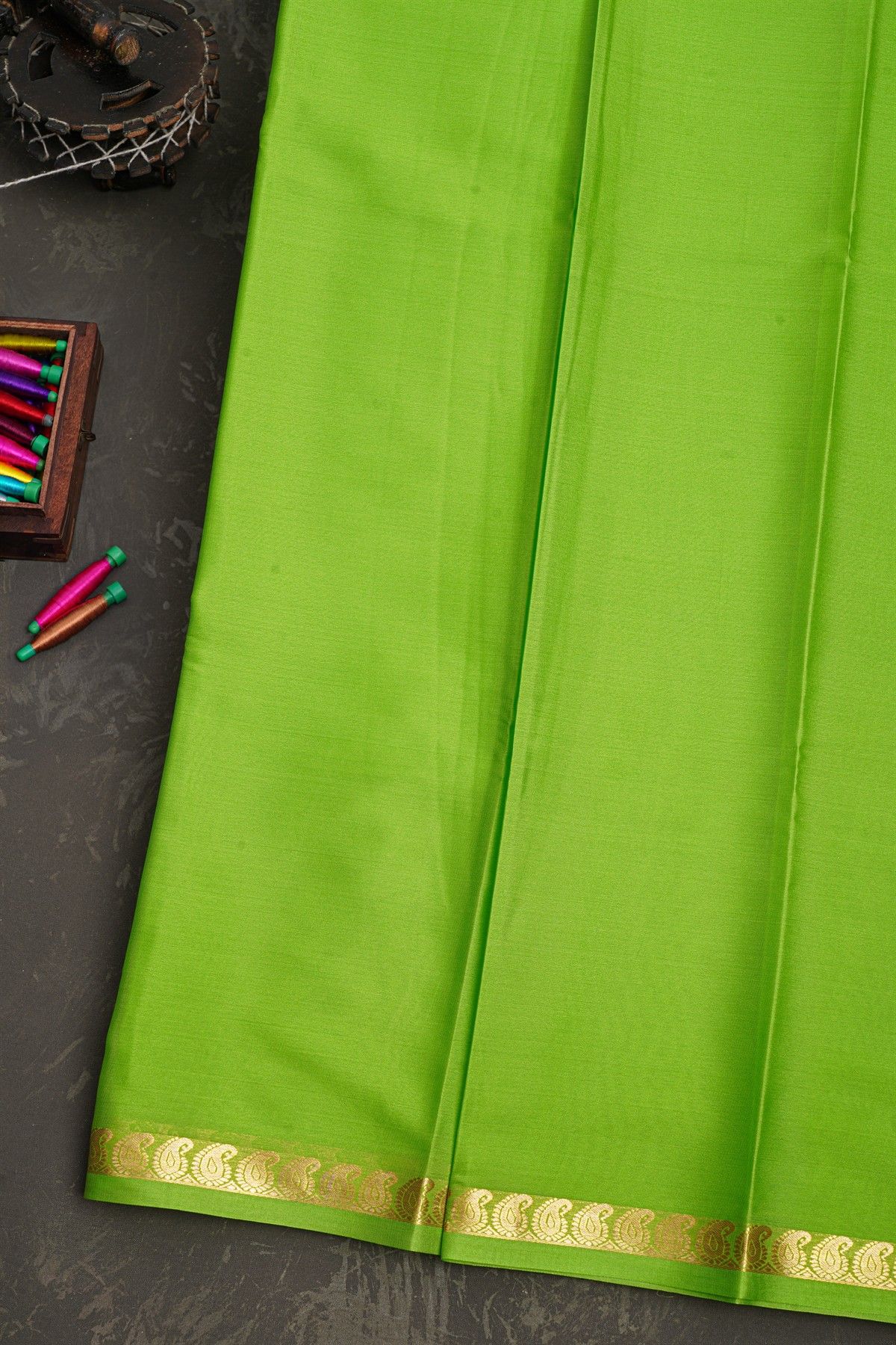 Mysore Crepe Parrot Green Saree