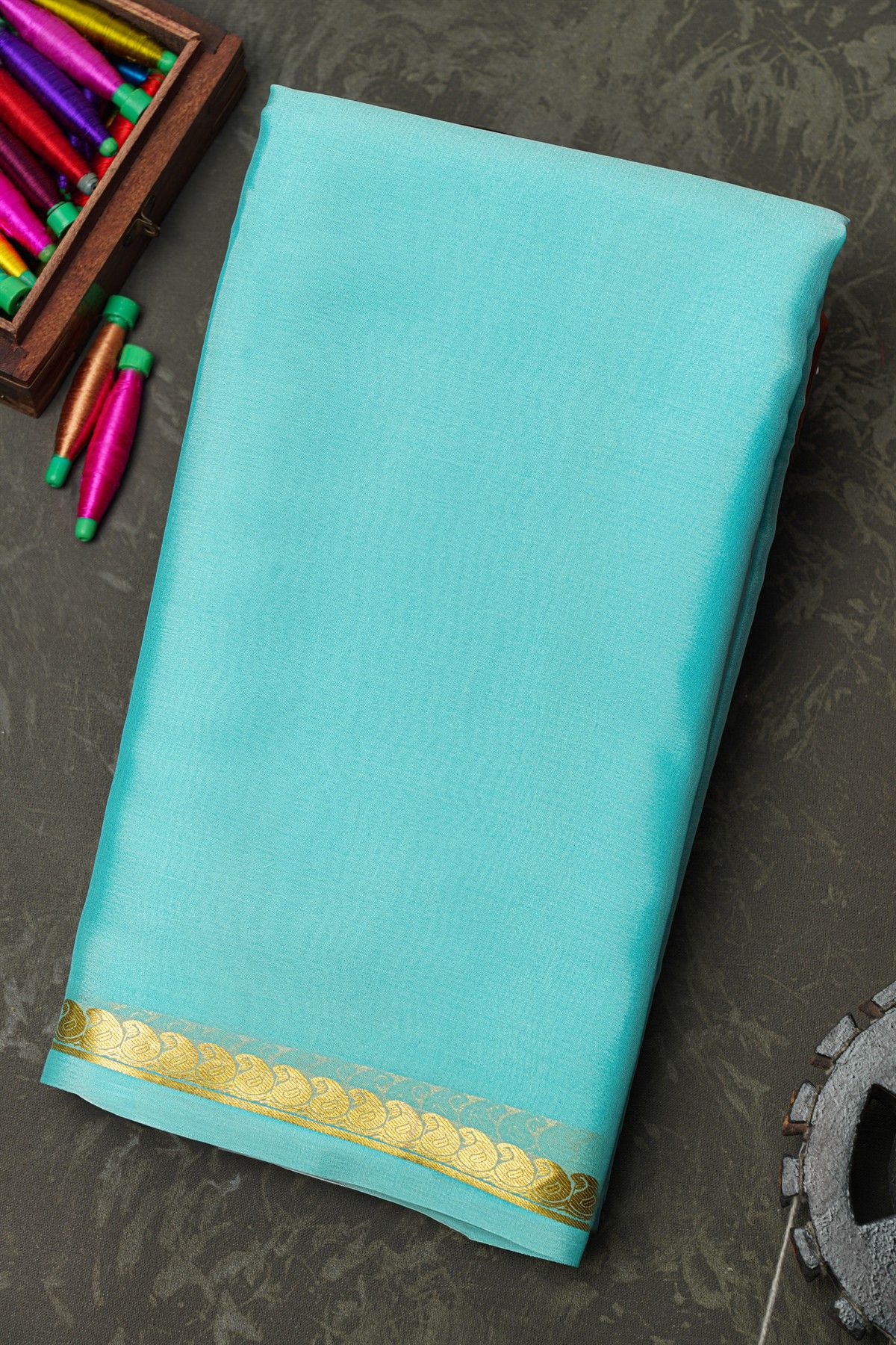 Mysore Crepe Sky Blue Saree