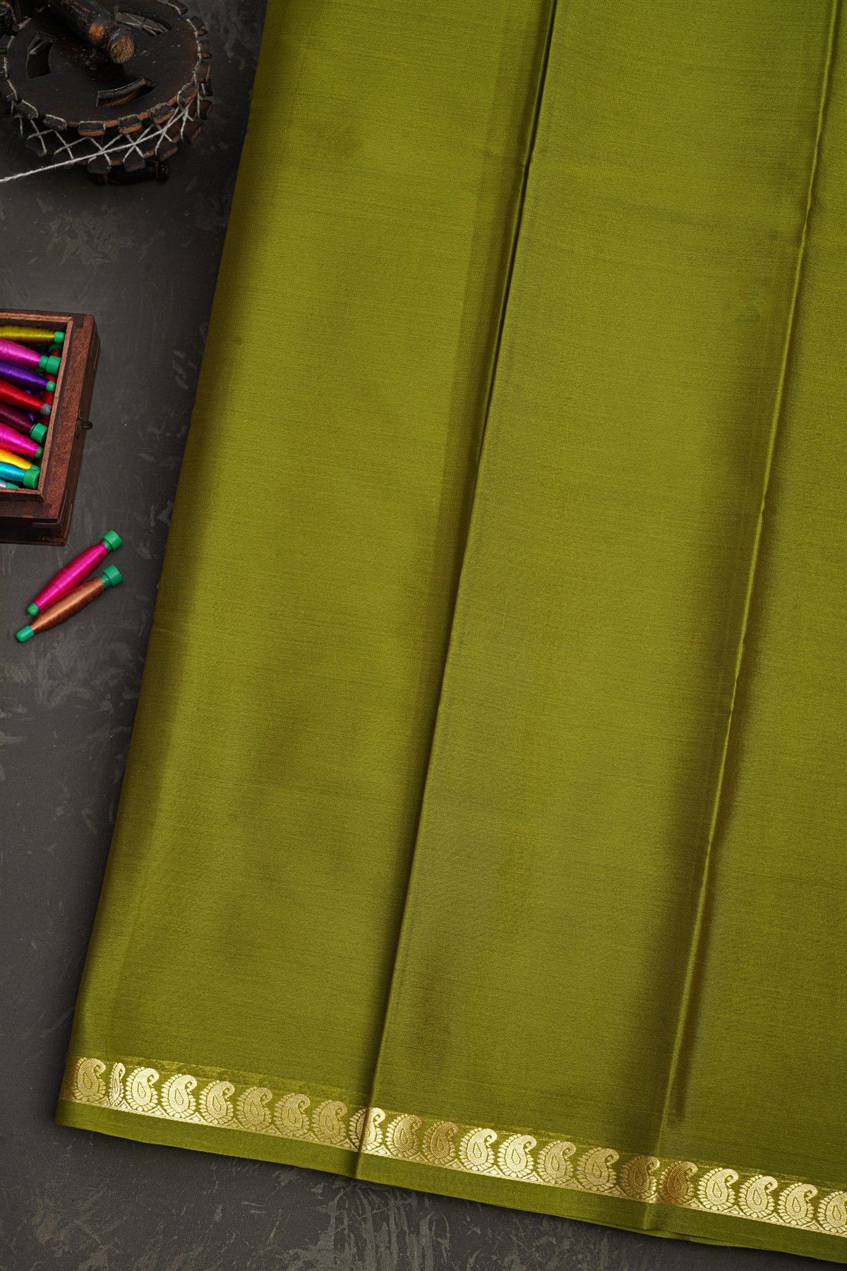 Mysore Crepe Mehendi Green Saree