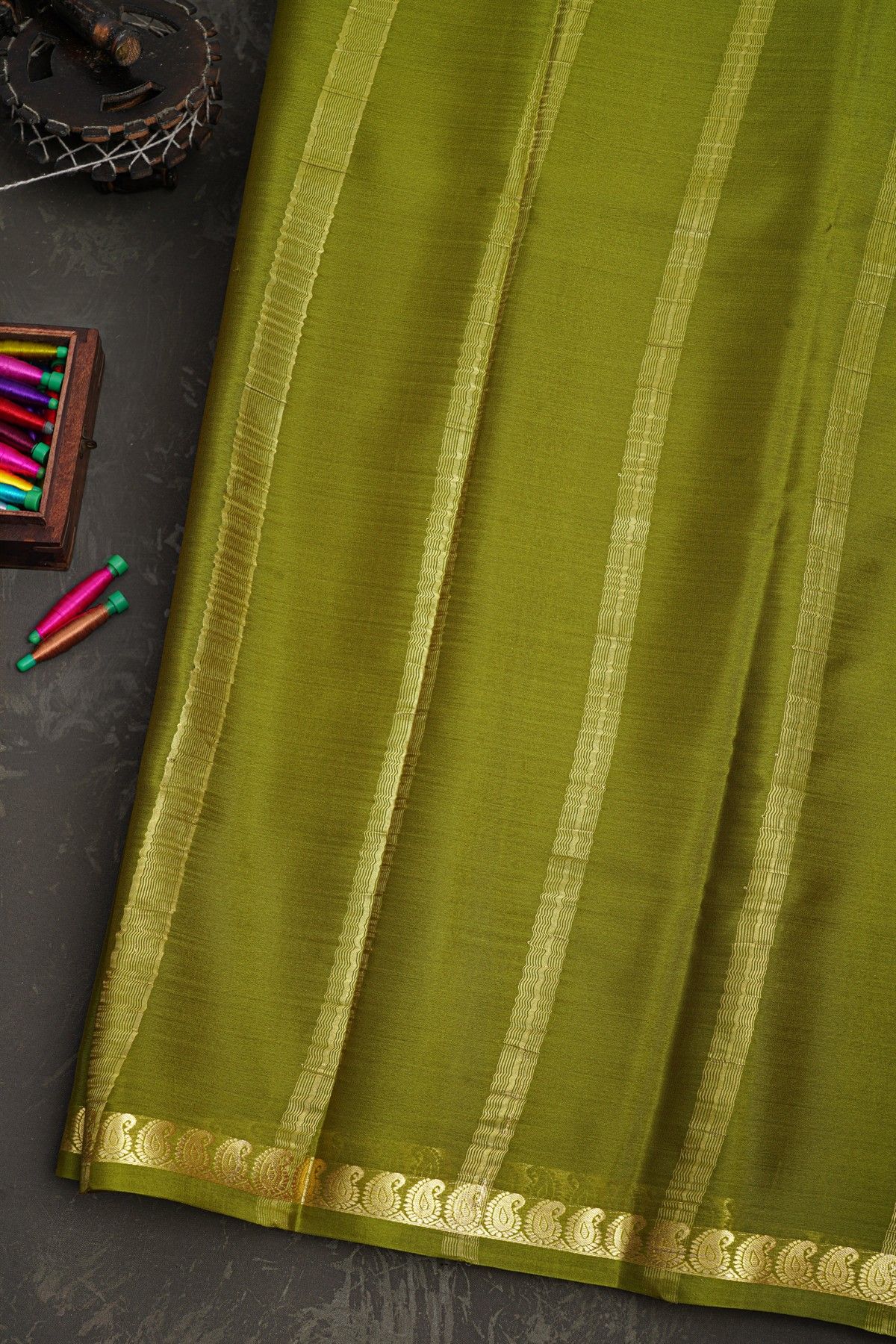 Mysore Crepe Mehendi Green Saree