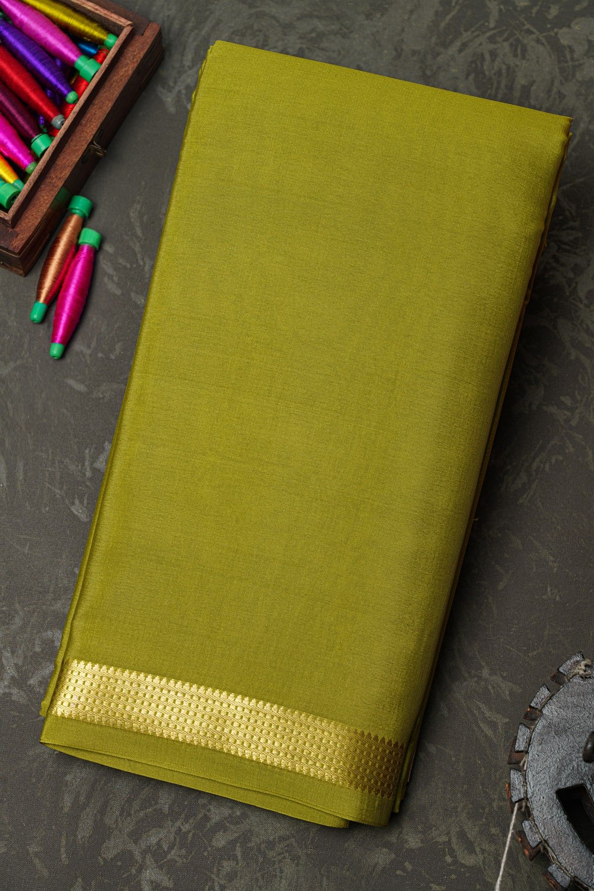 Mysore Crepe Mehendi Green Saree