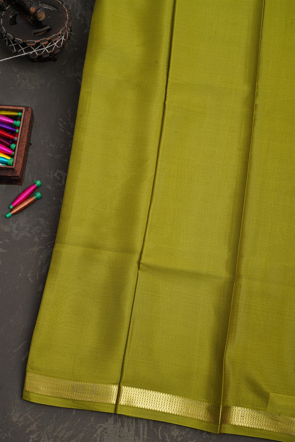 Mysore Crepe Mehendi Green Saree