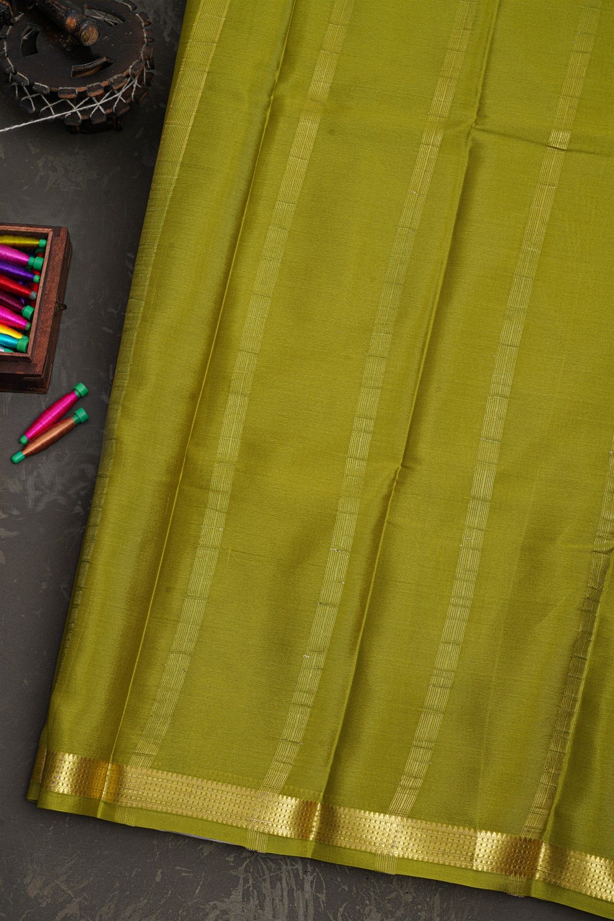 Mysore Crepe Mehendi Green Saree