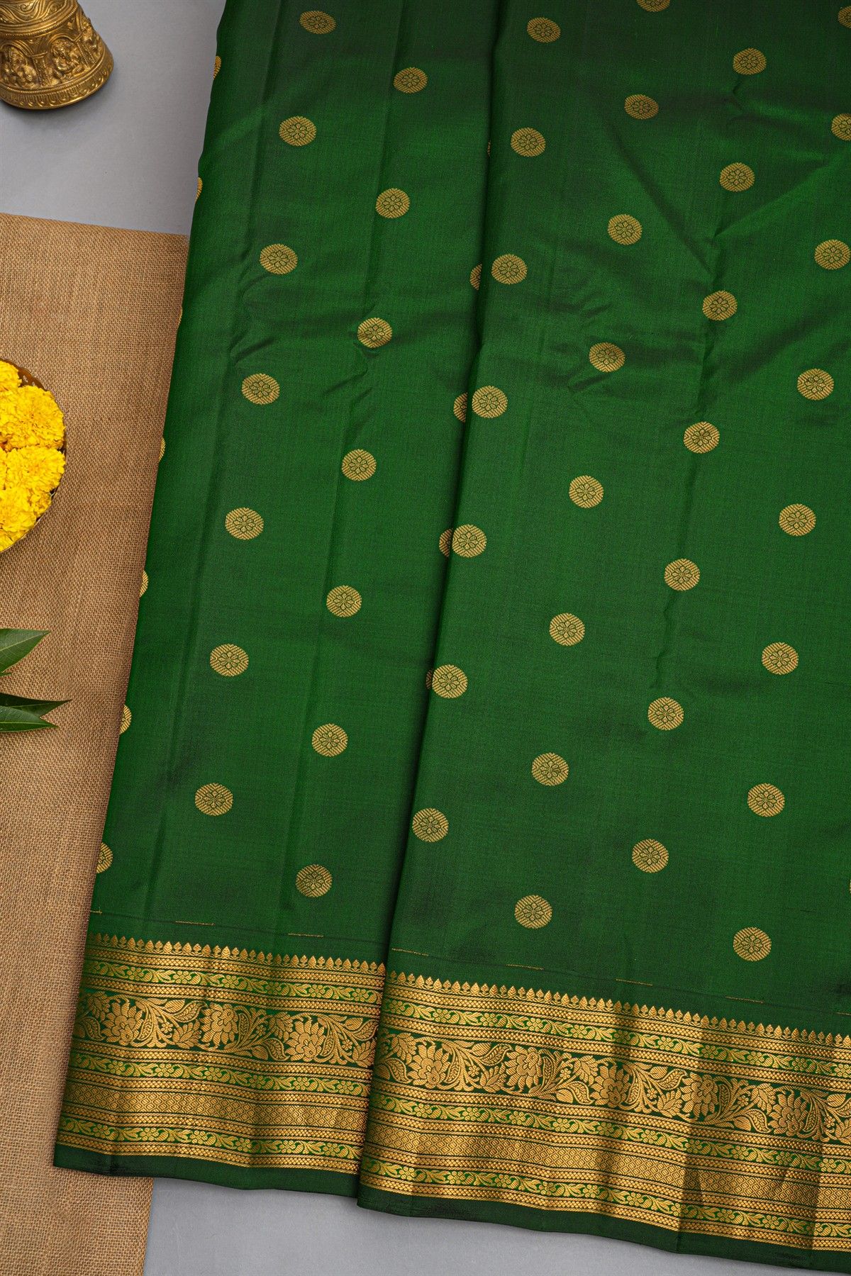 Gadwal Silk Bottle Green Saree