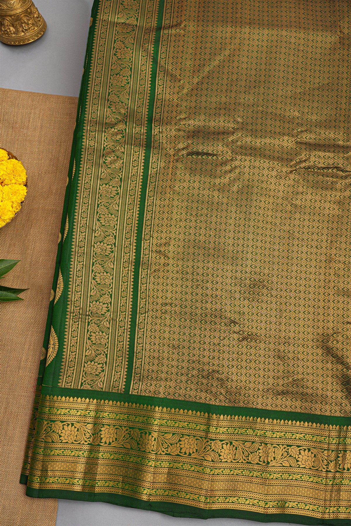 Gadwal Silk Bottle Green Saree