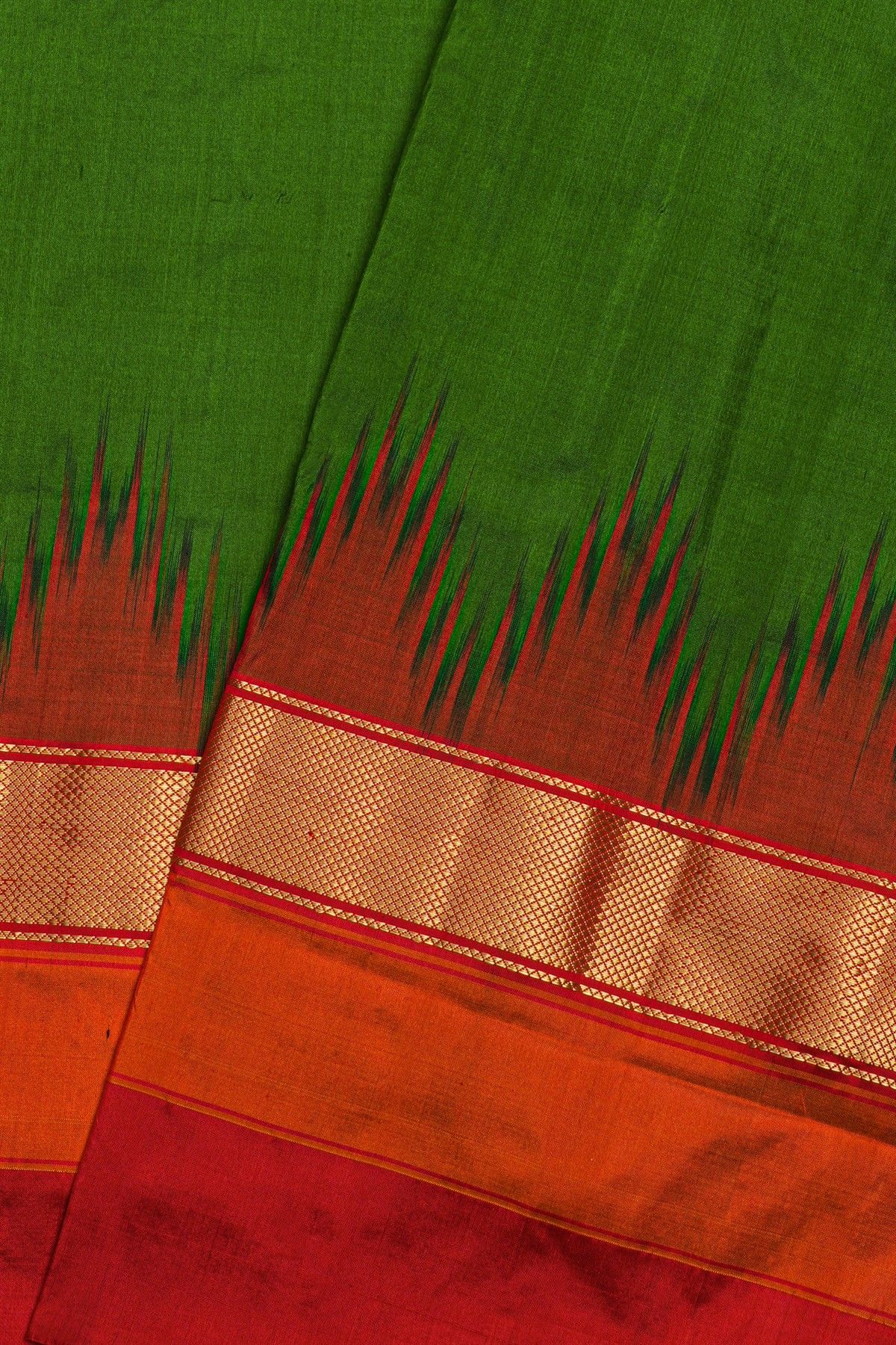 Ikat Silk Bottle Green Saree