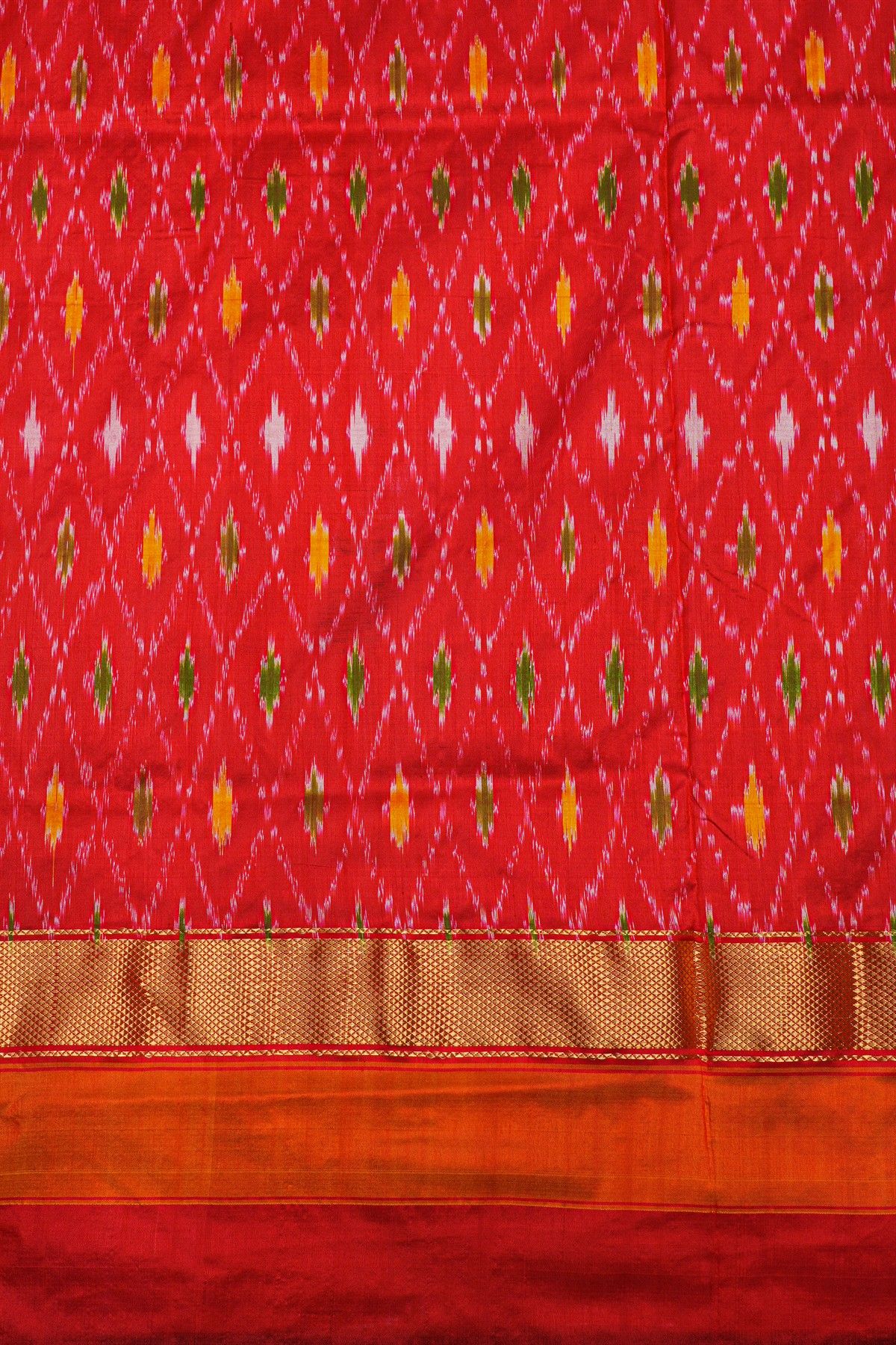 Ikat Silk Bottle Green Saree