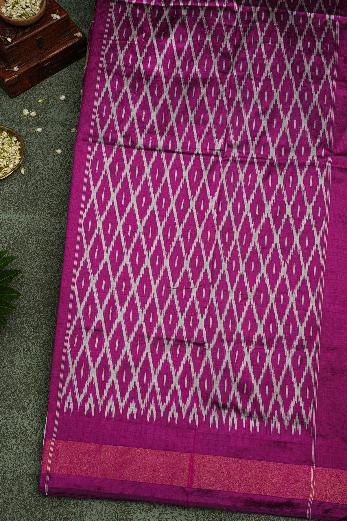 Ikat Silk Cream Saree