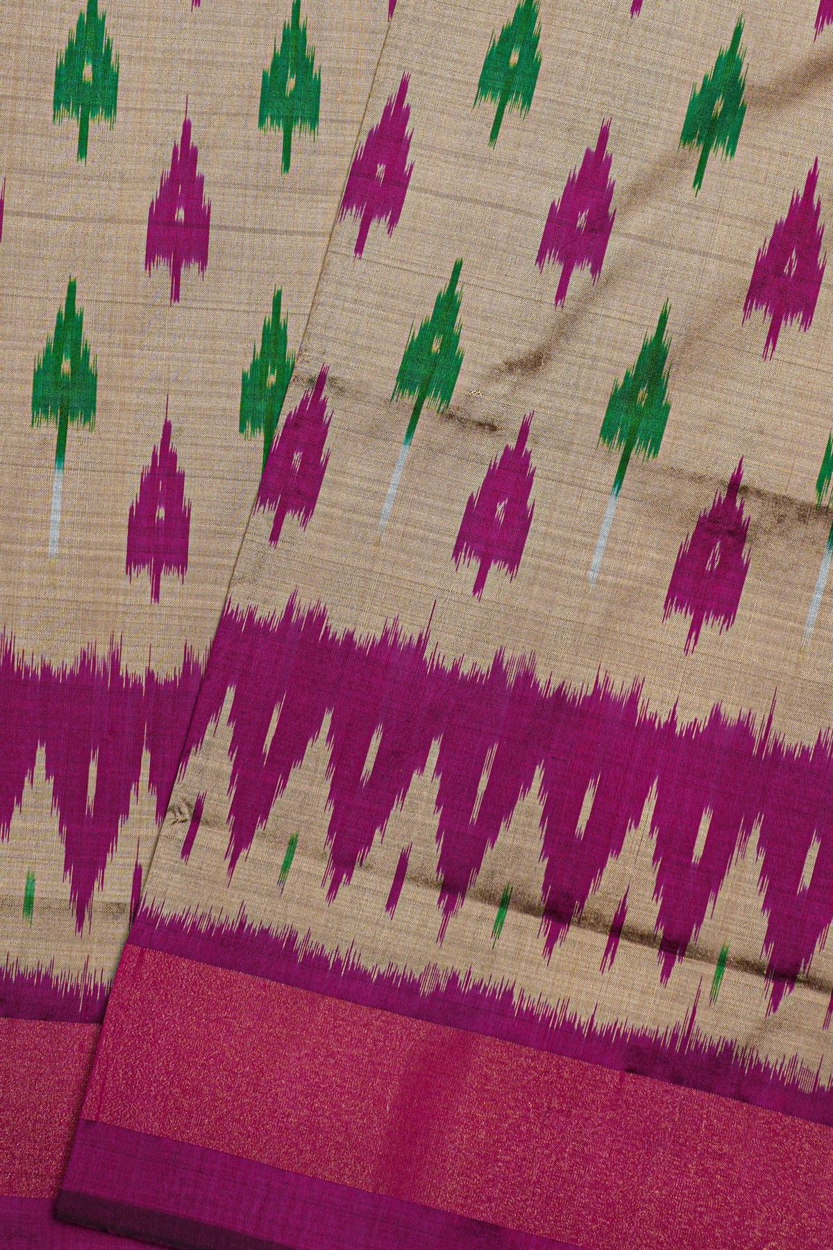 Ikat Silk Cream Saree