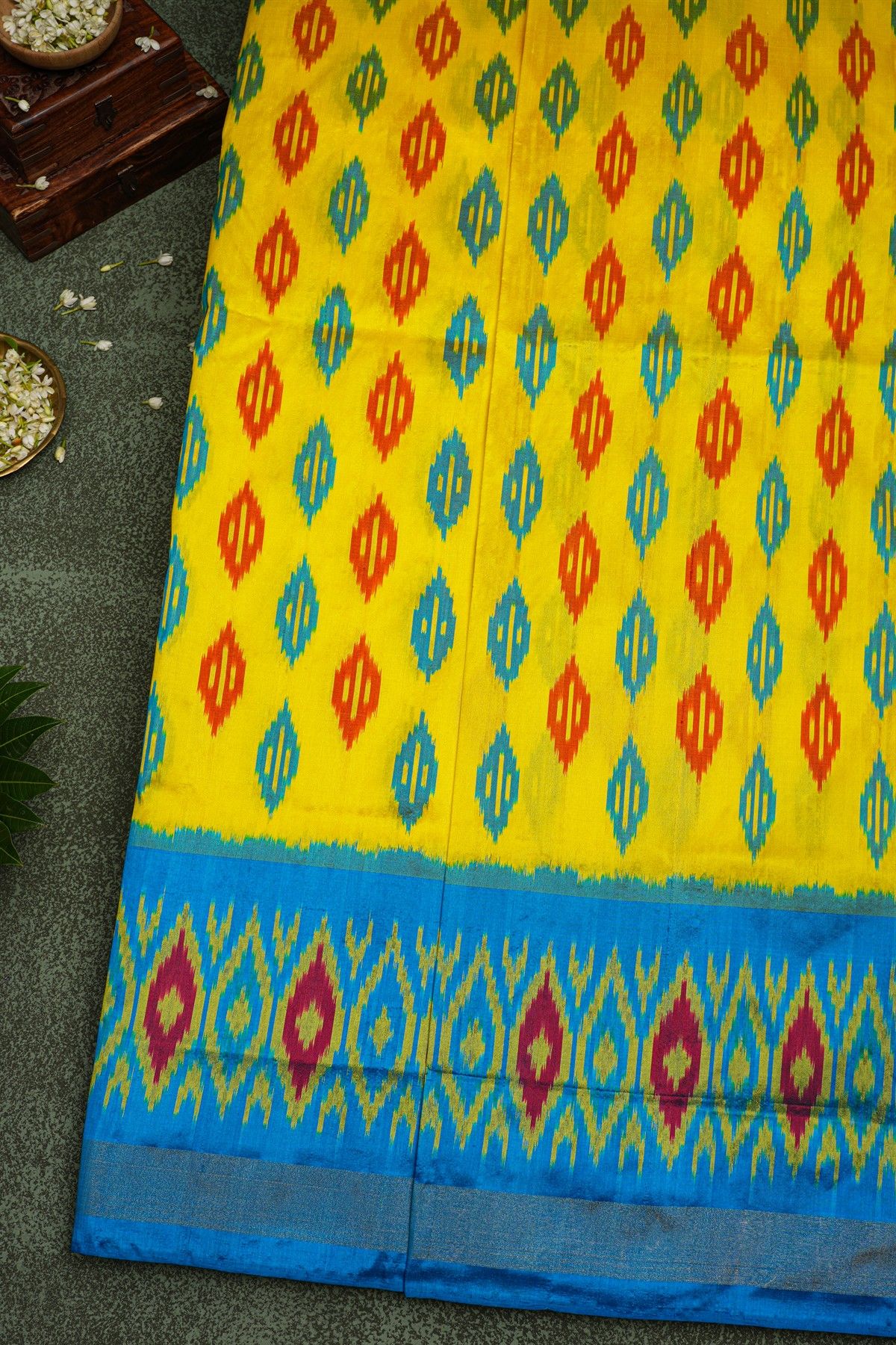Ikat Silk Yellow Saree