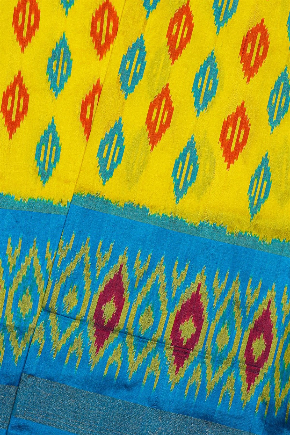 Ikat Silk Yellow Saree