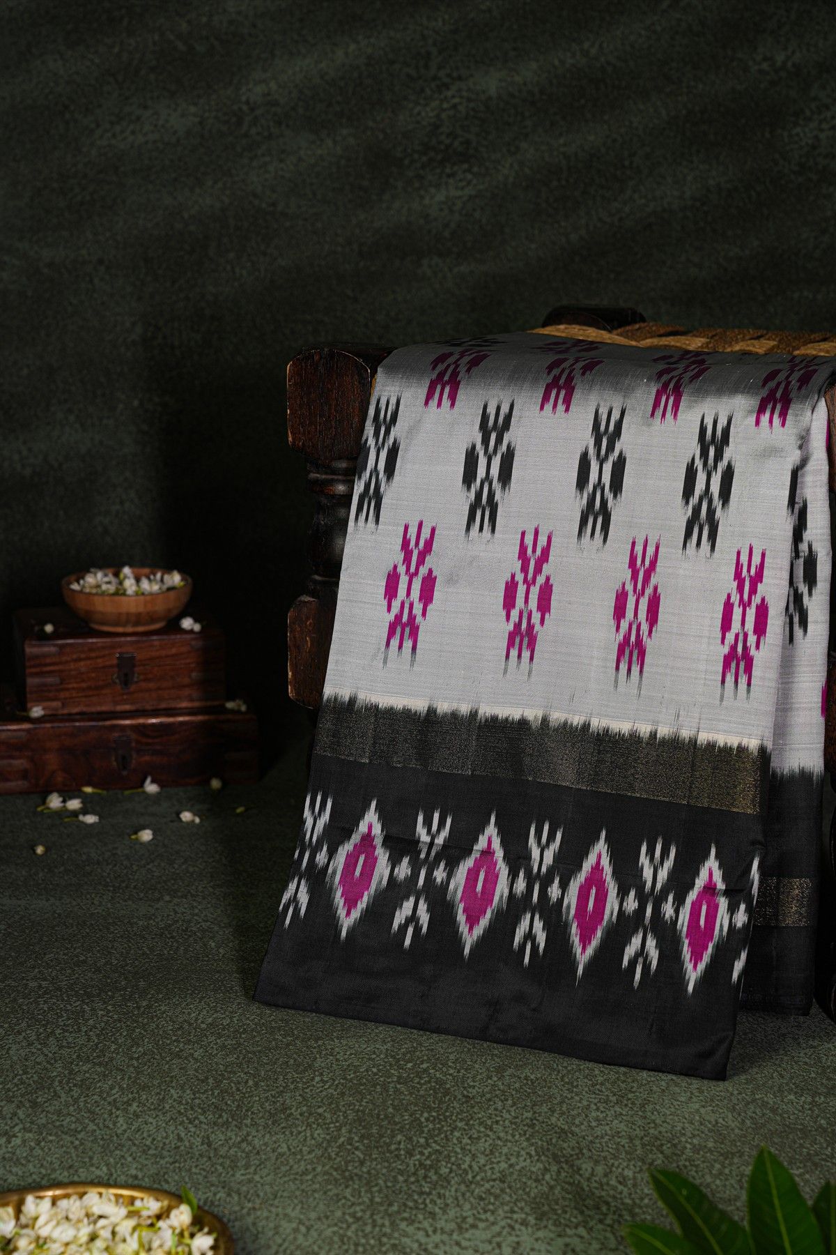 Ikat Silk Grey Saree