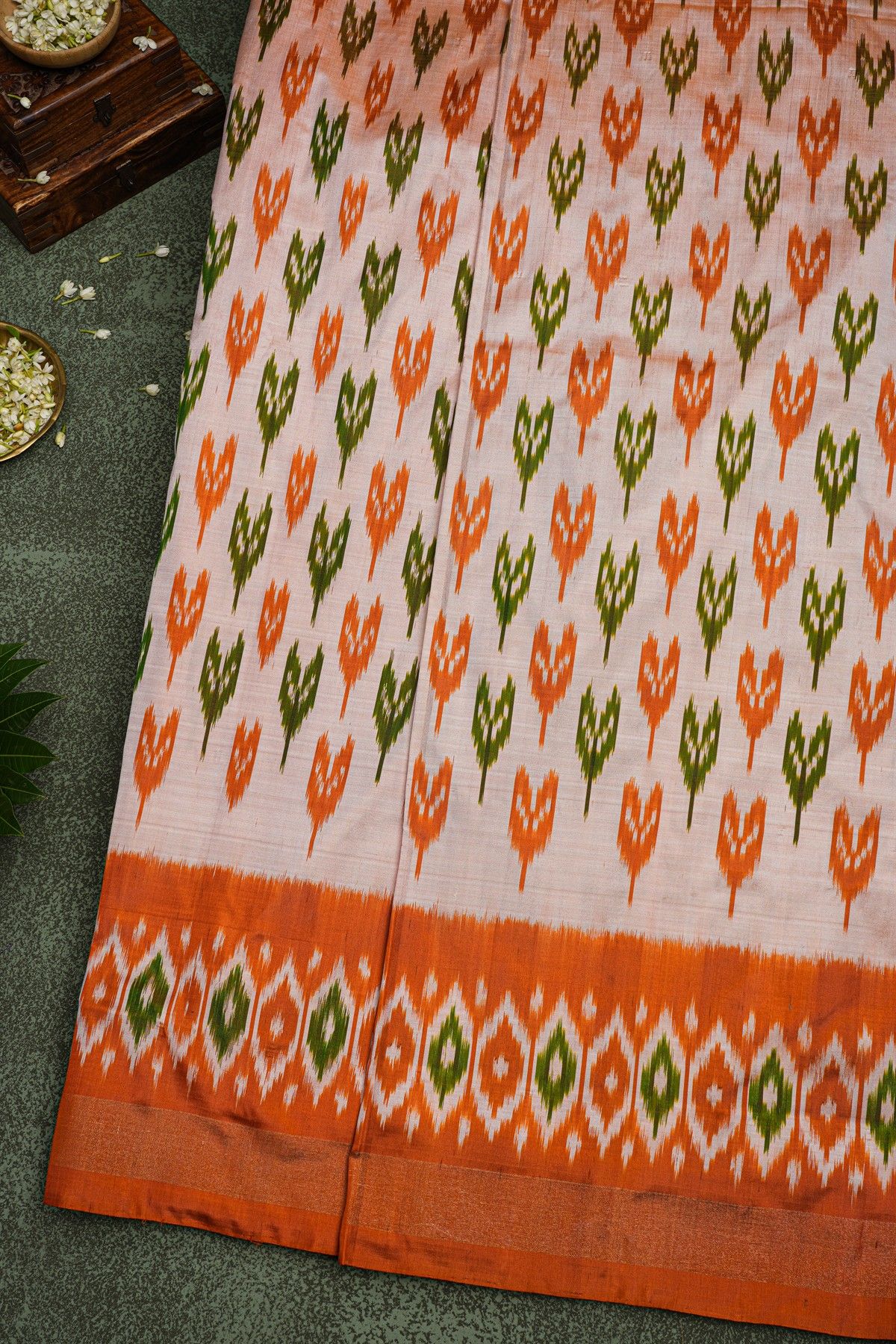 Ikat Silk Cream Saree