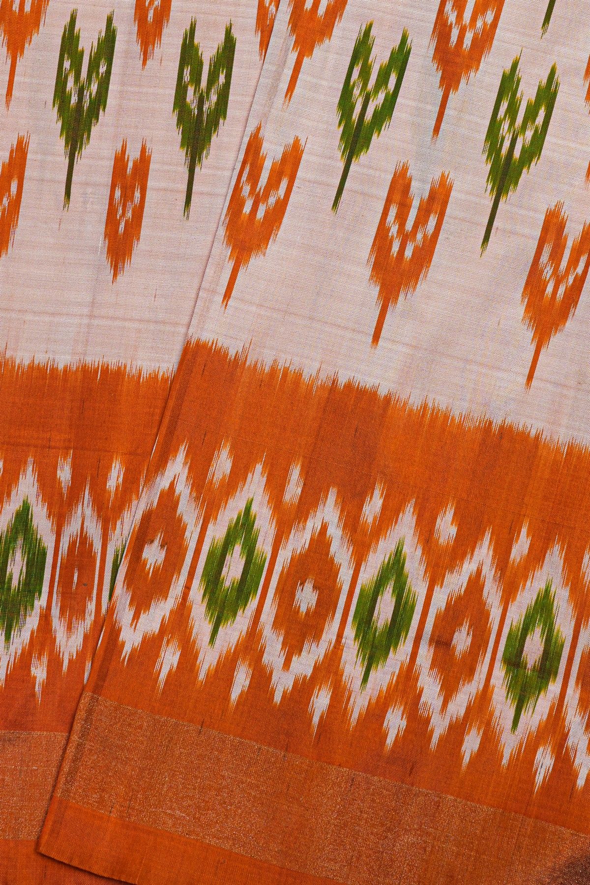 Ikat Silk Cream Saree
