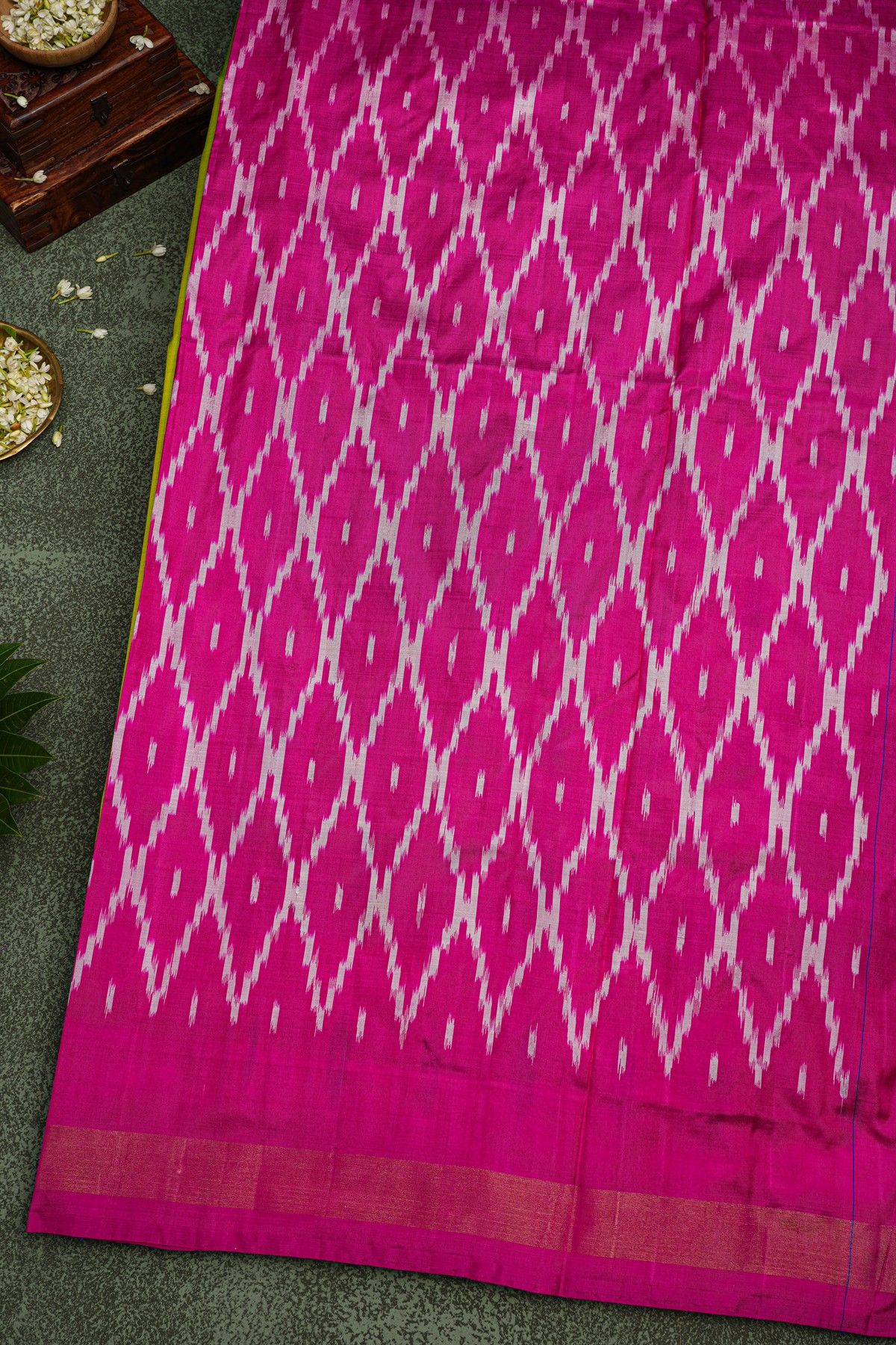 Ikat Silk Parrot Green Saree