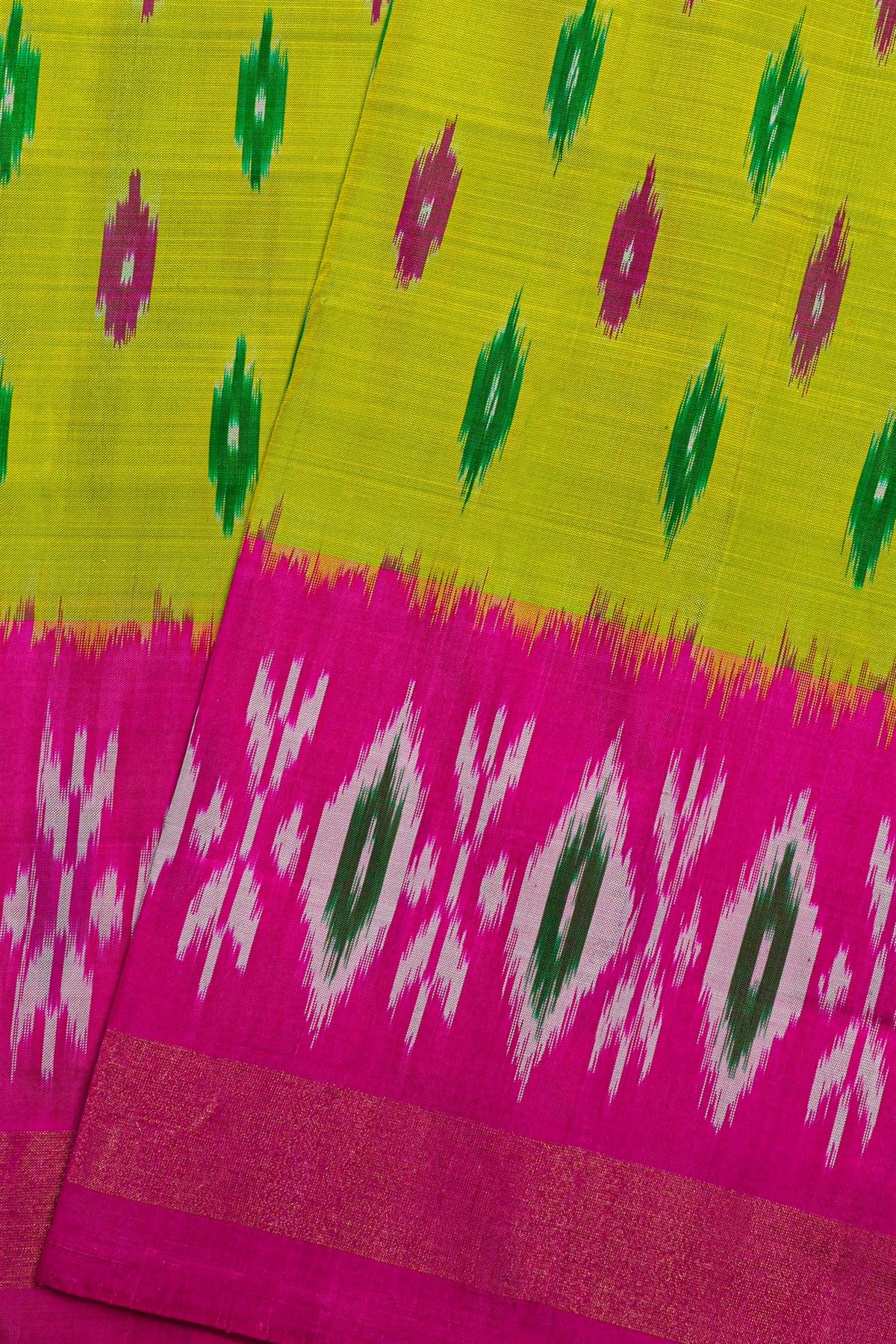 Ikat Silk Parrot Green Saree