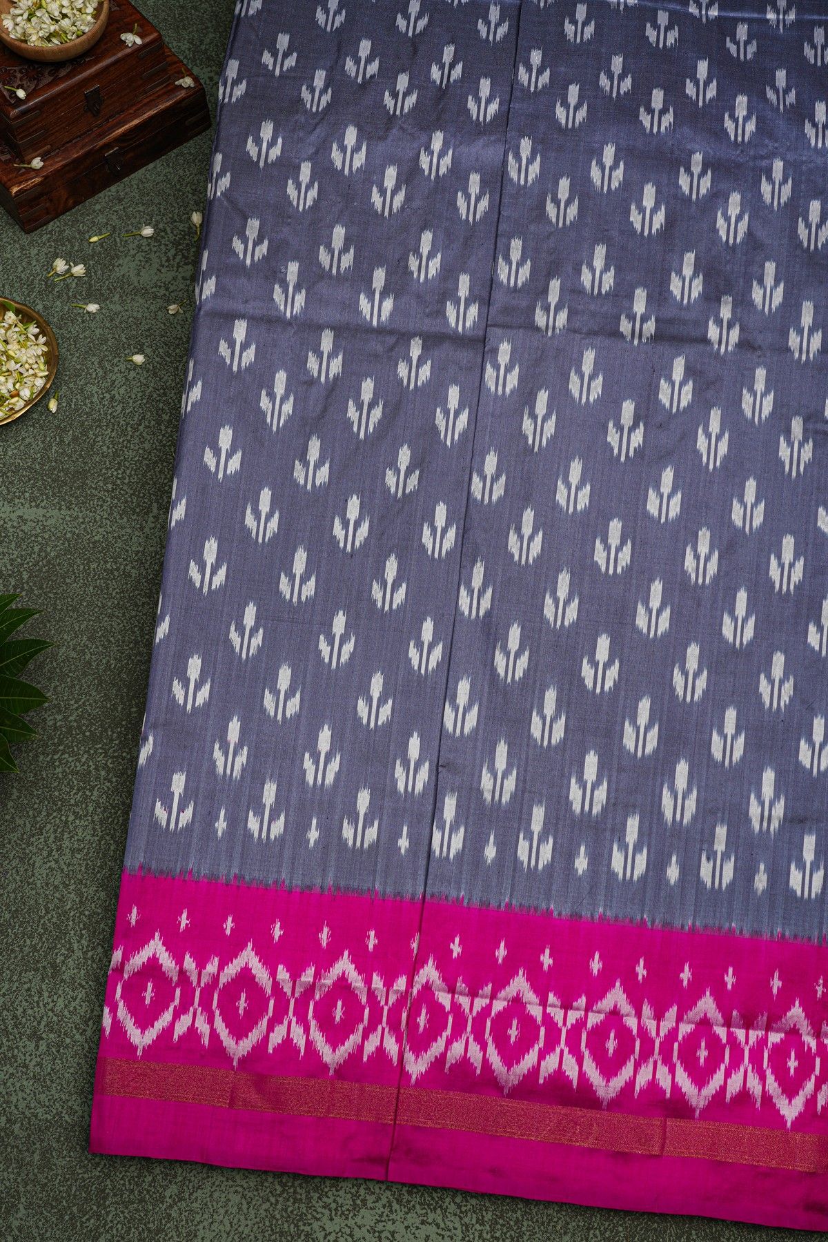 Ikat Silk Grey Saree