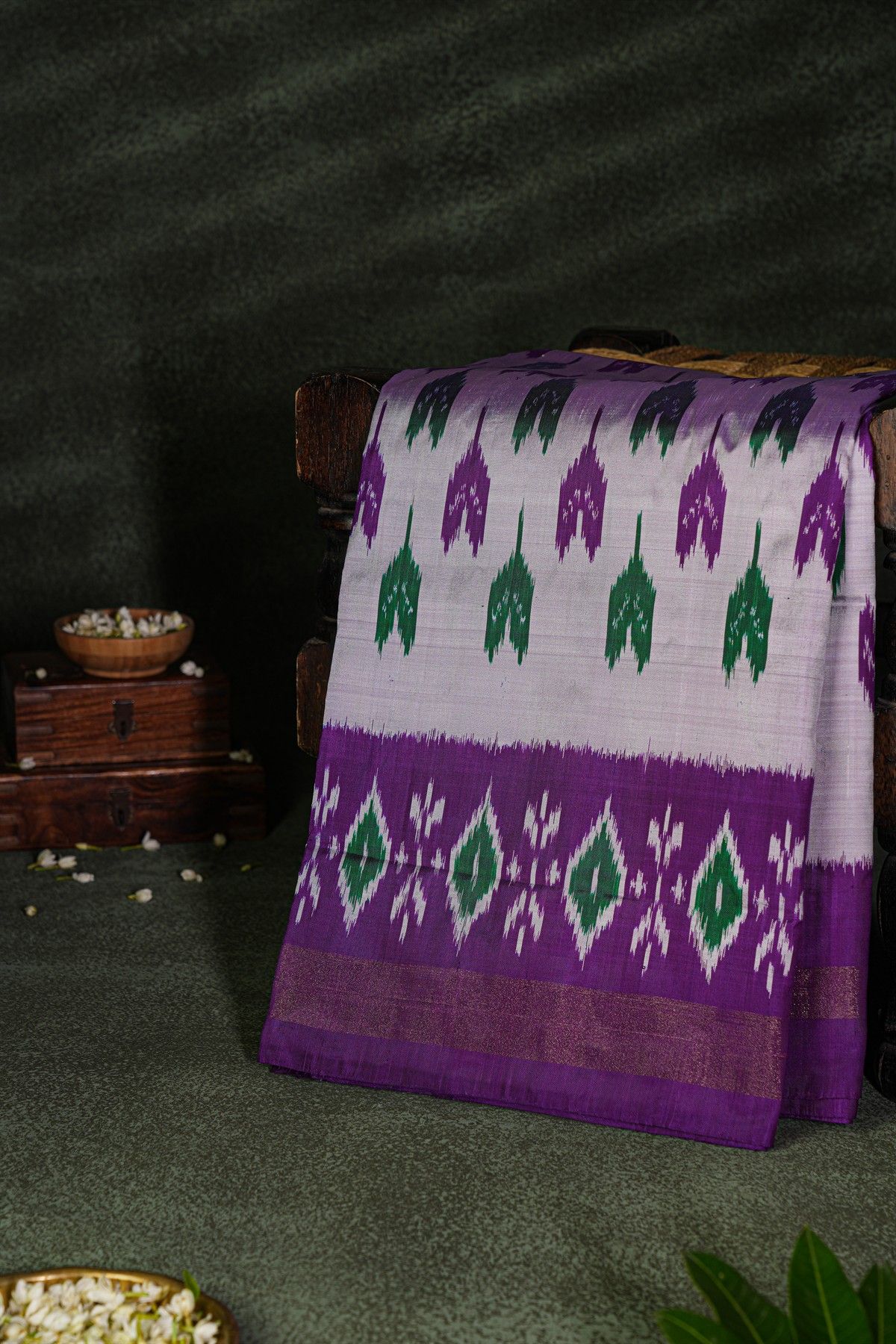 Ikat Silk Grey Saree