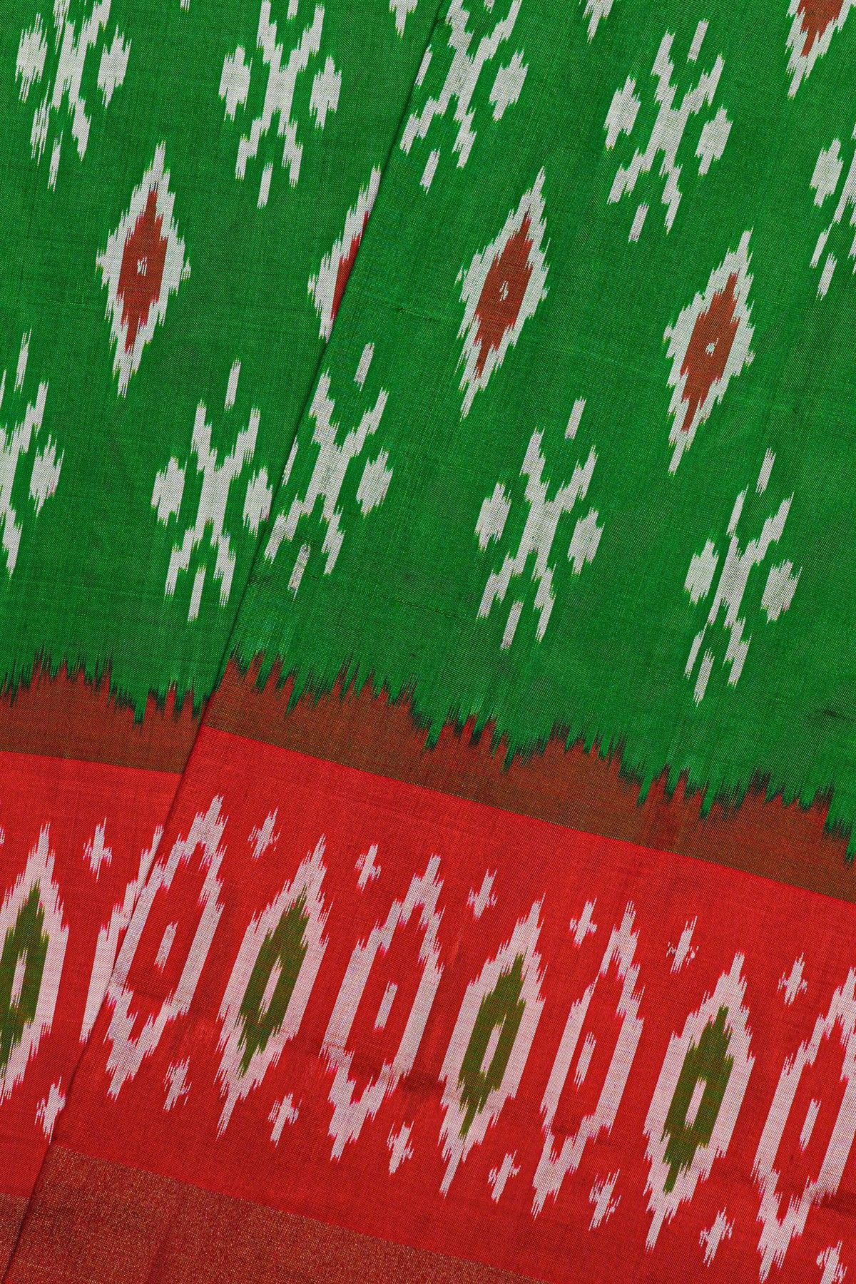 Ikat Silk Bottle Green Saree