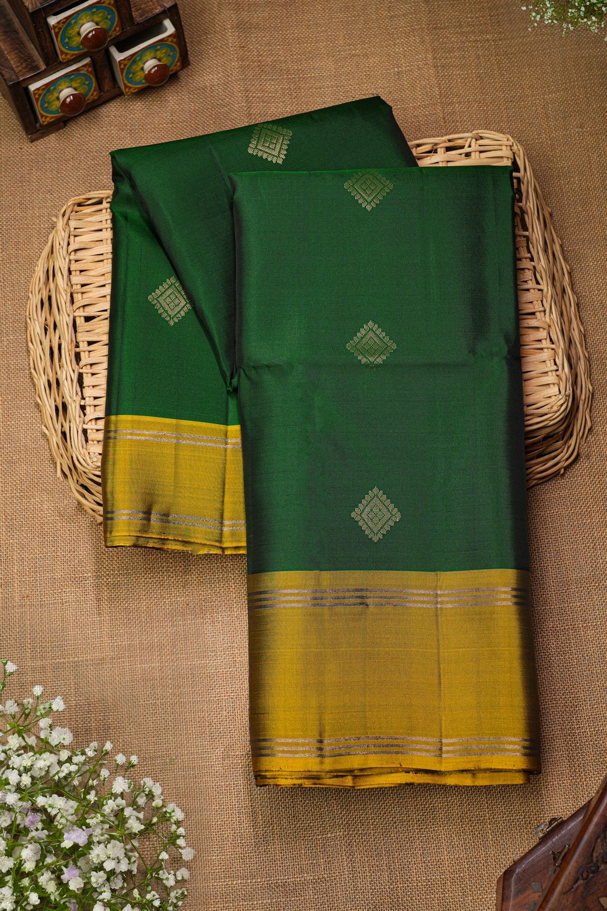 Coimbatore Silk Bottle Green Saree