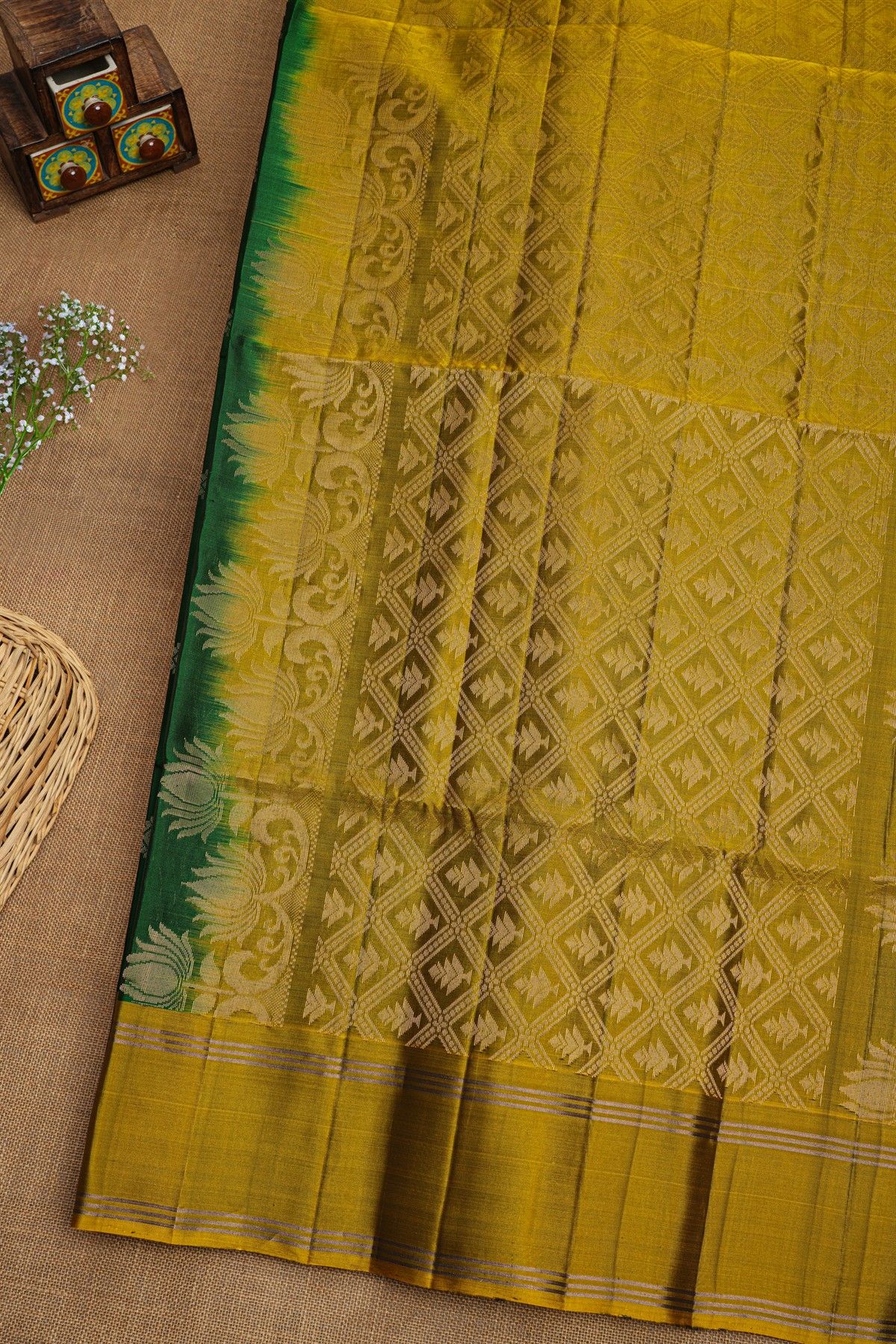 Coimbatore Silk Bottle Green Saree