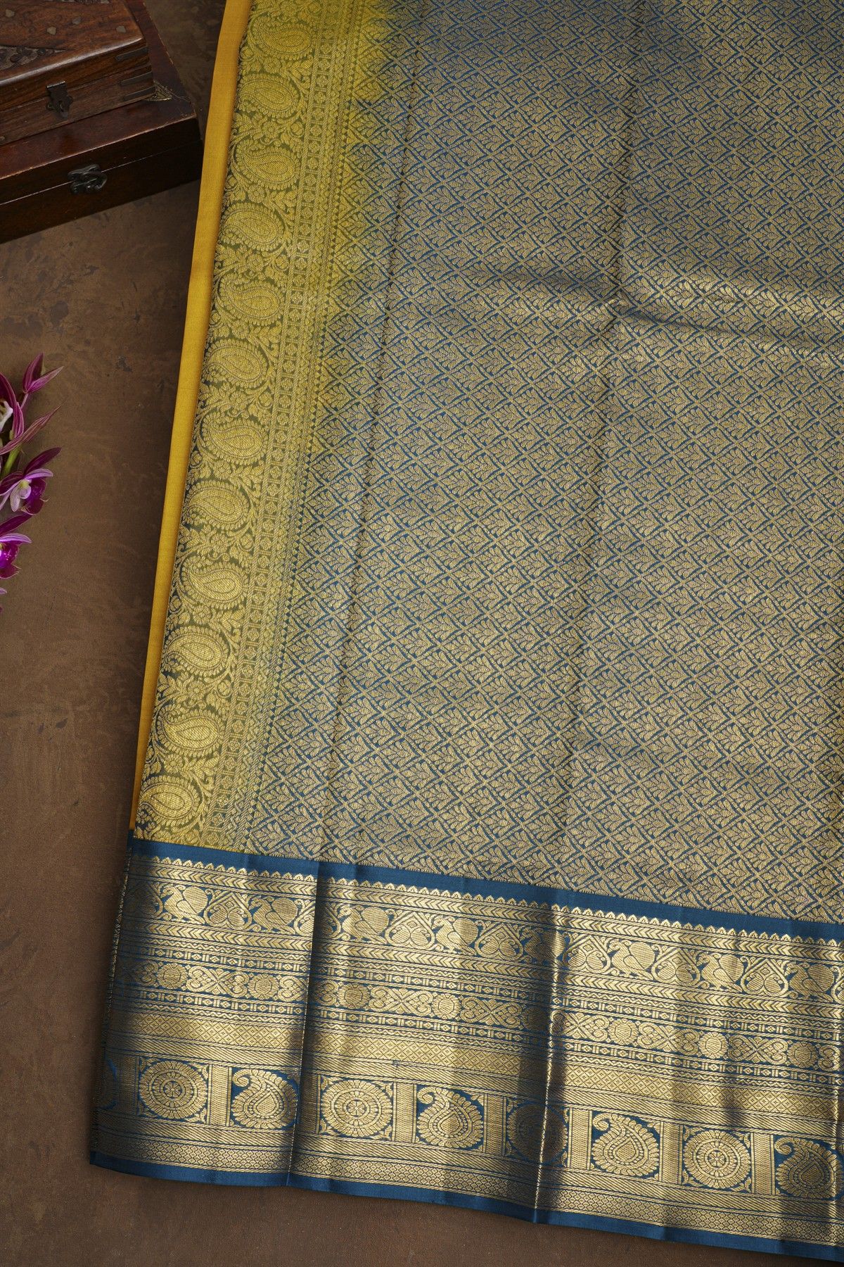 Kancheepuram Silk Mustard Saree