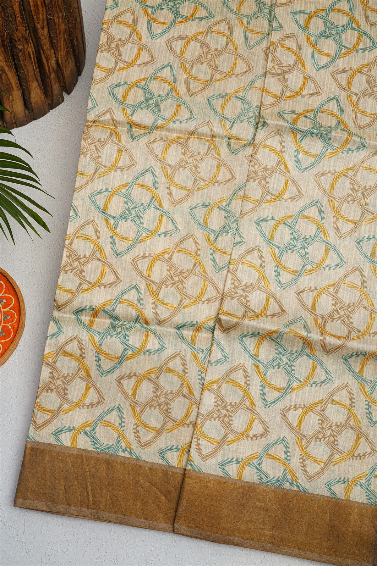 Fancy Tussar Off White Saree