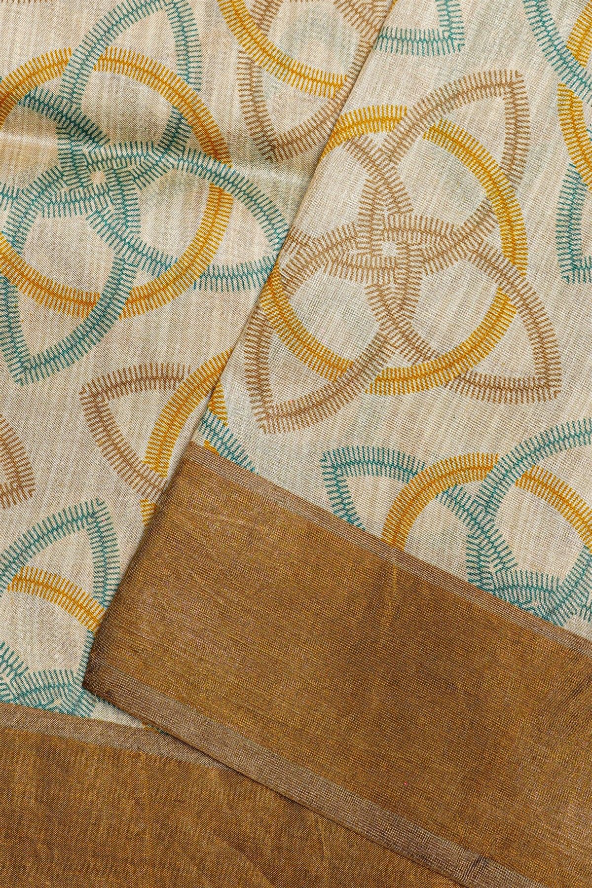 Fancy Tussar Off White Saree