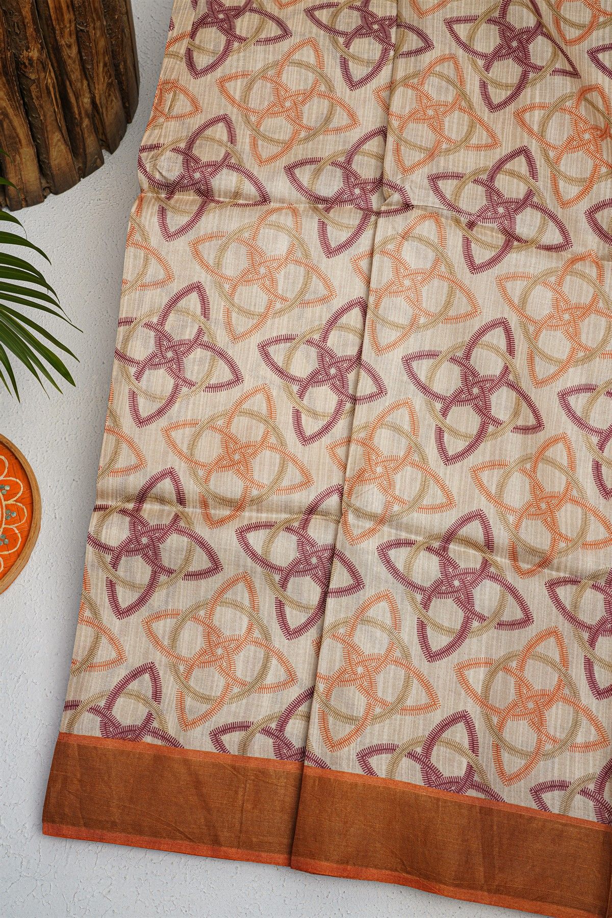 Fancy Tussar  off White Saree