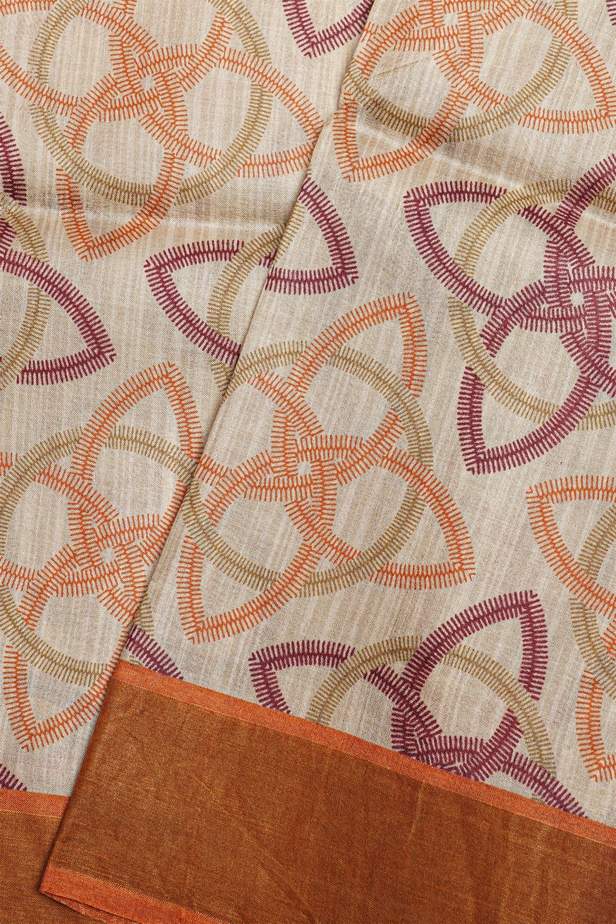 Fancy Tussar  off White Saree