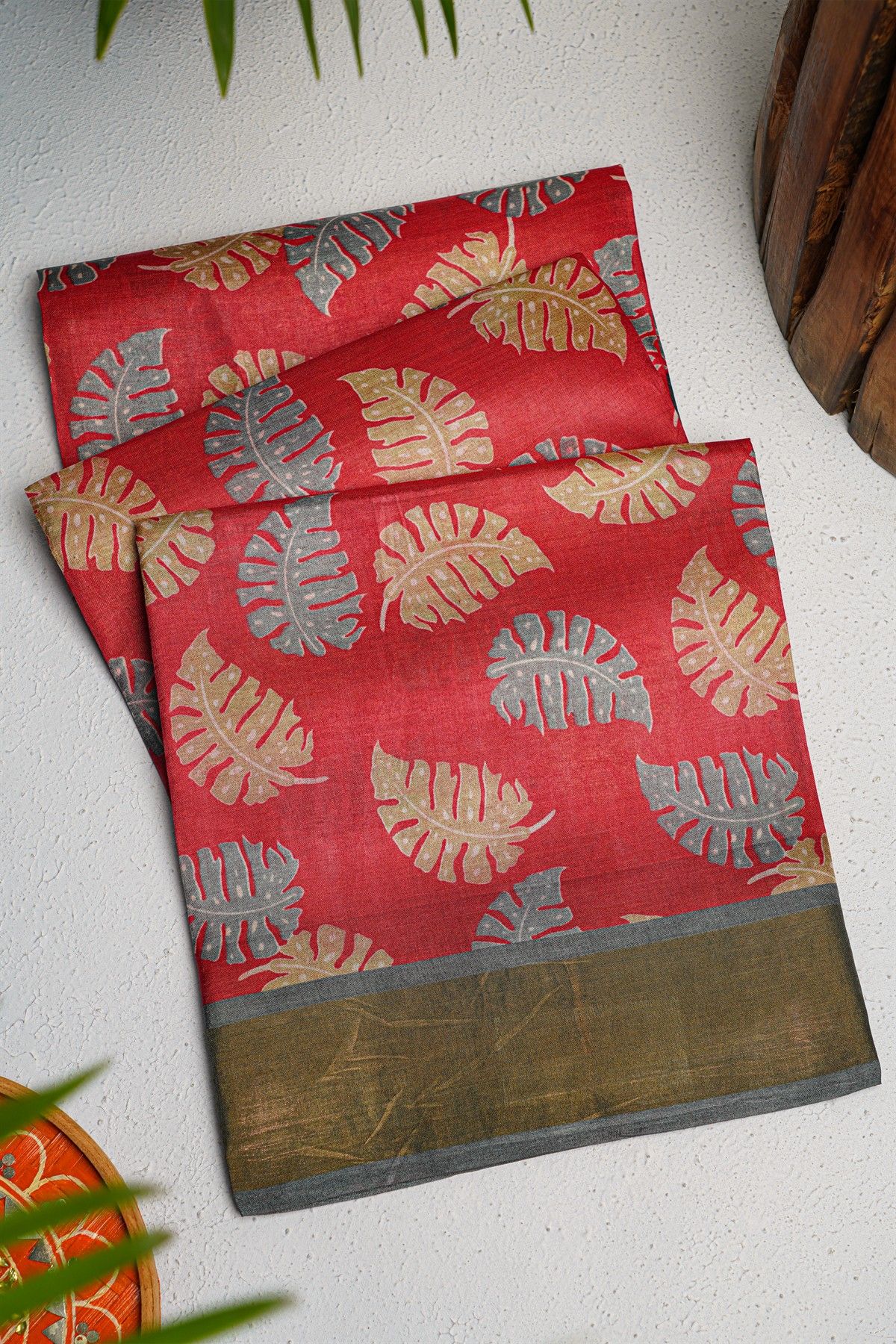 Fancy Tussar Red Saree