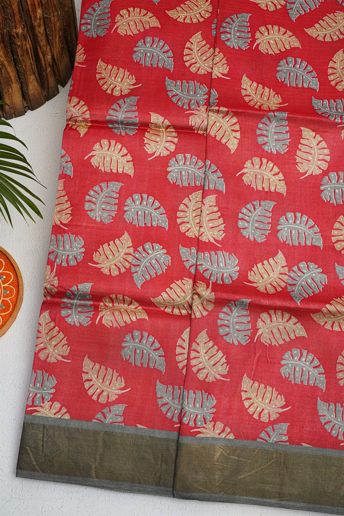 Fancy Tussar Red Saree