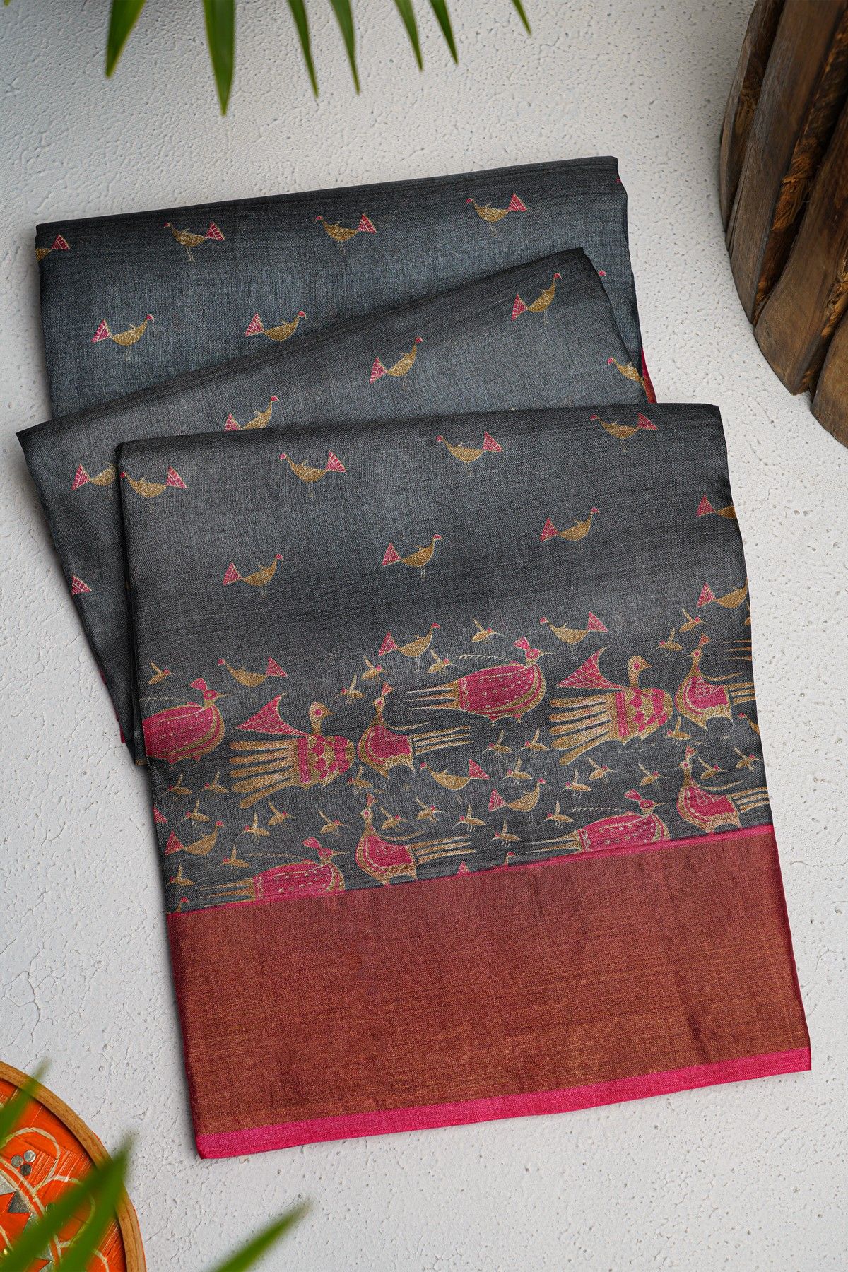 Fancy Tussar Dark Grey Saree