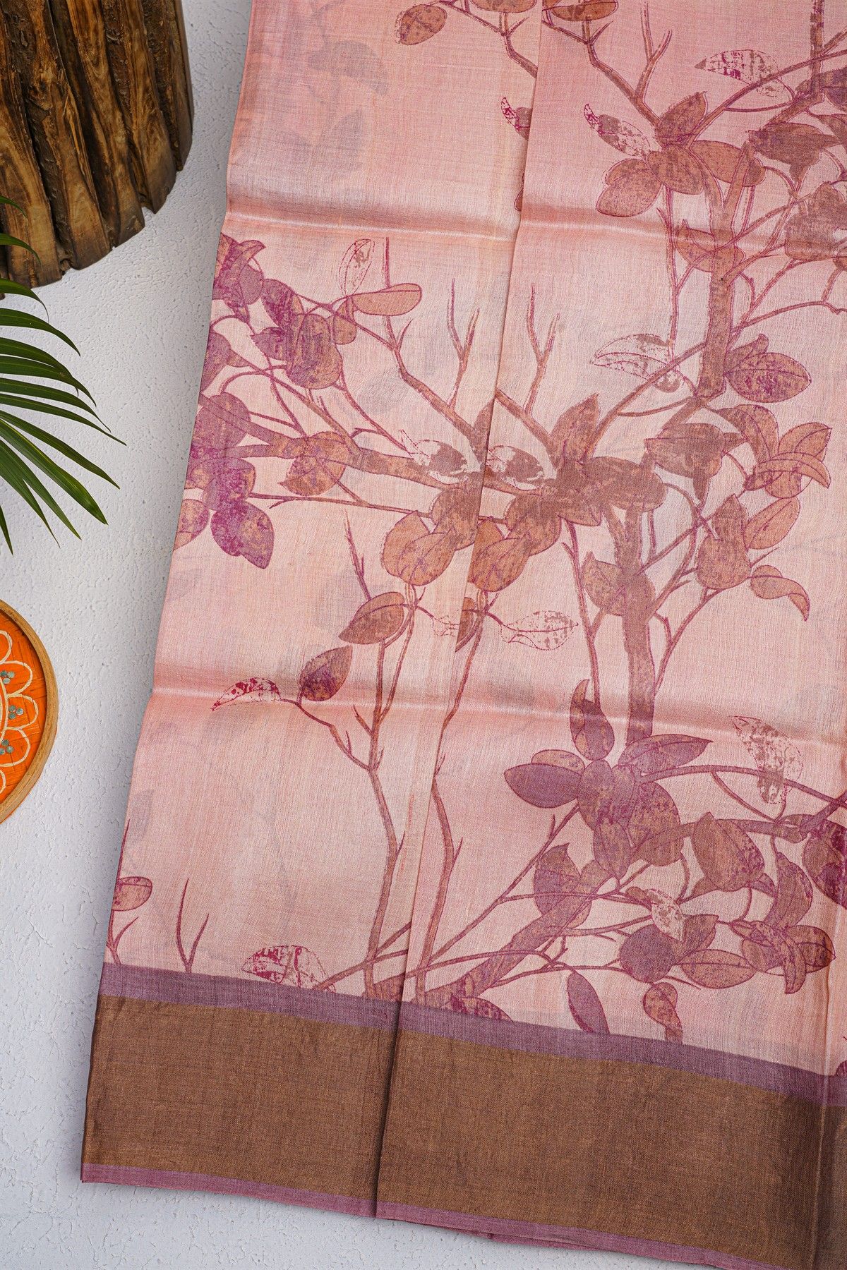 Fancy Tussar Baby Pink Saree