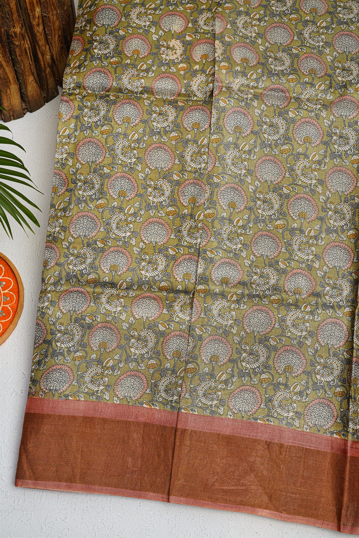 Fancy Tussar Mehendi Green Saree