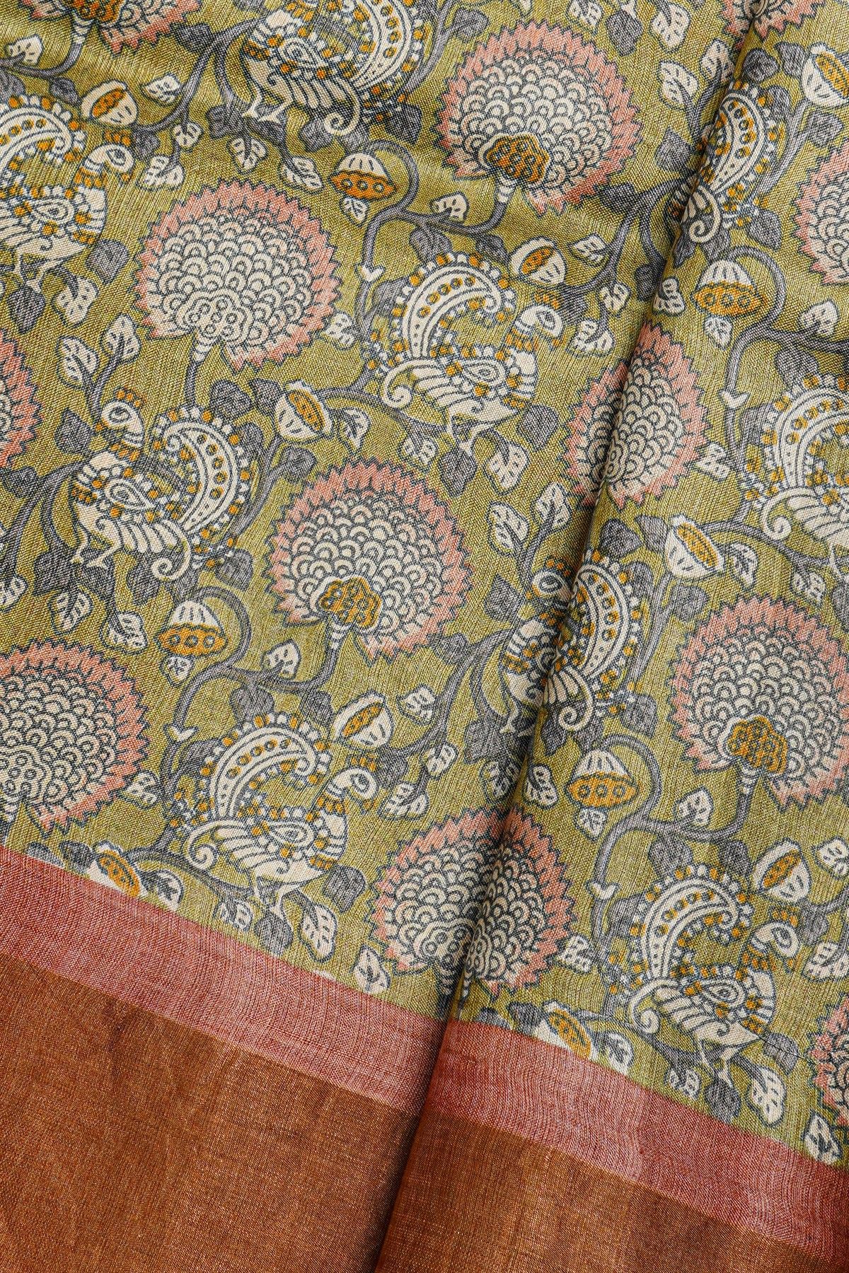 Fancy Tussar Mehendi Green Saree