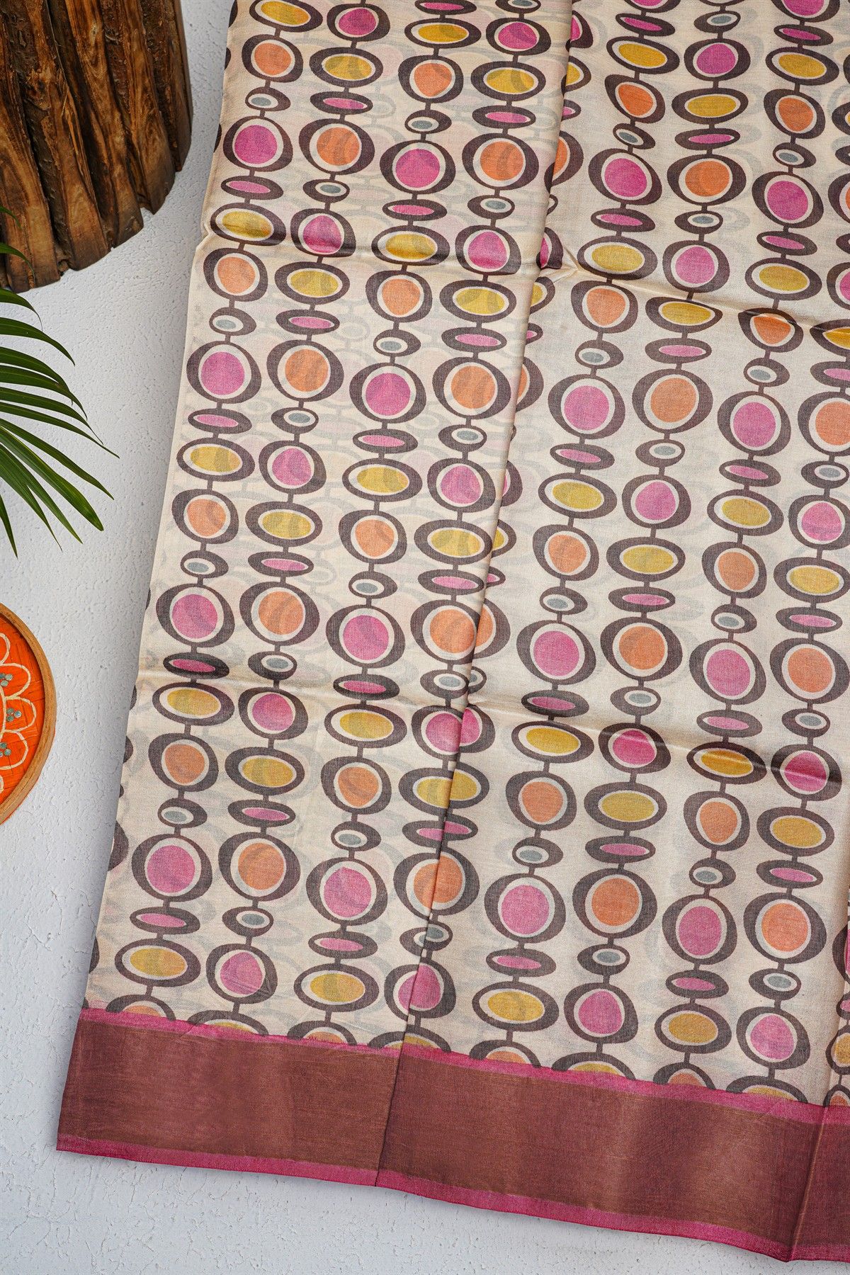 Fancy Tussar Off White Saree