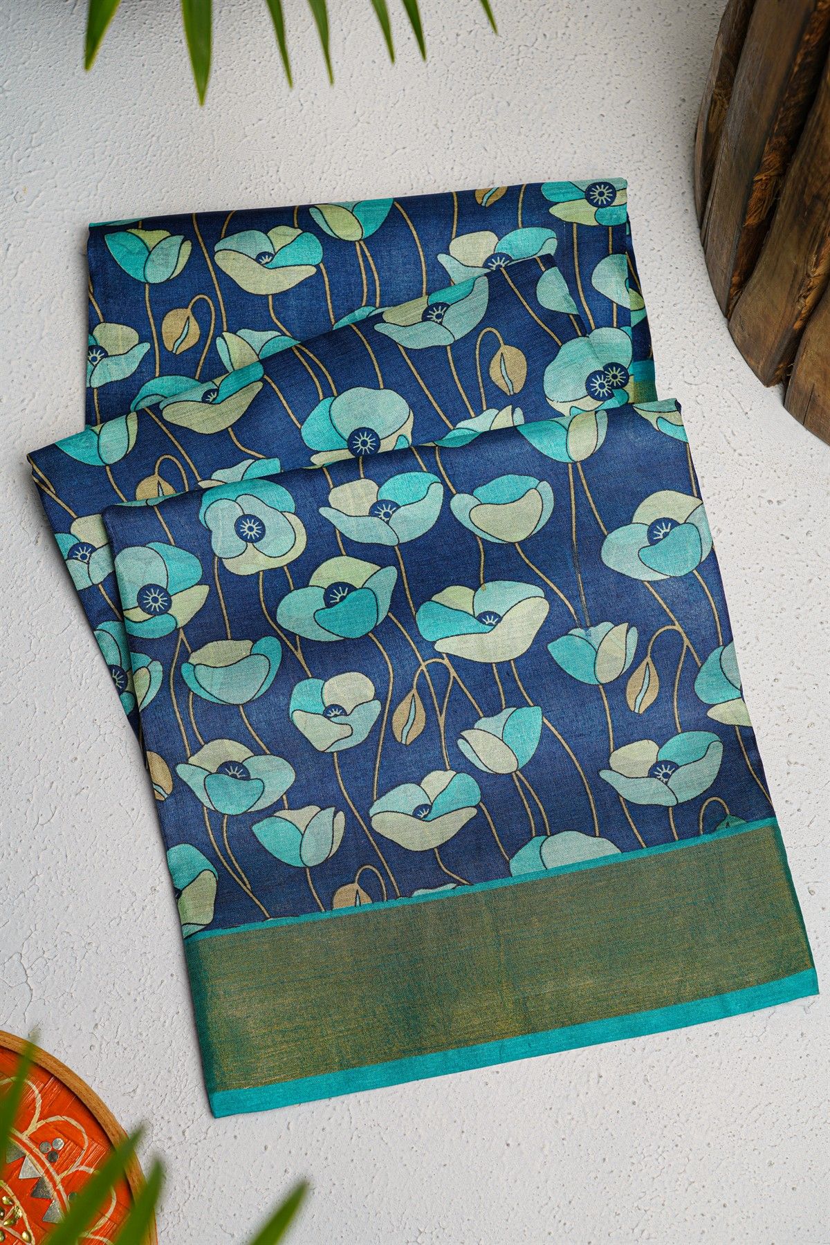 Fancy Tussar Blue Saree